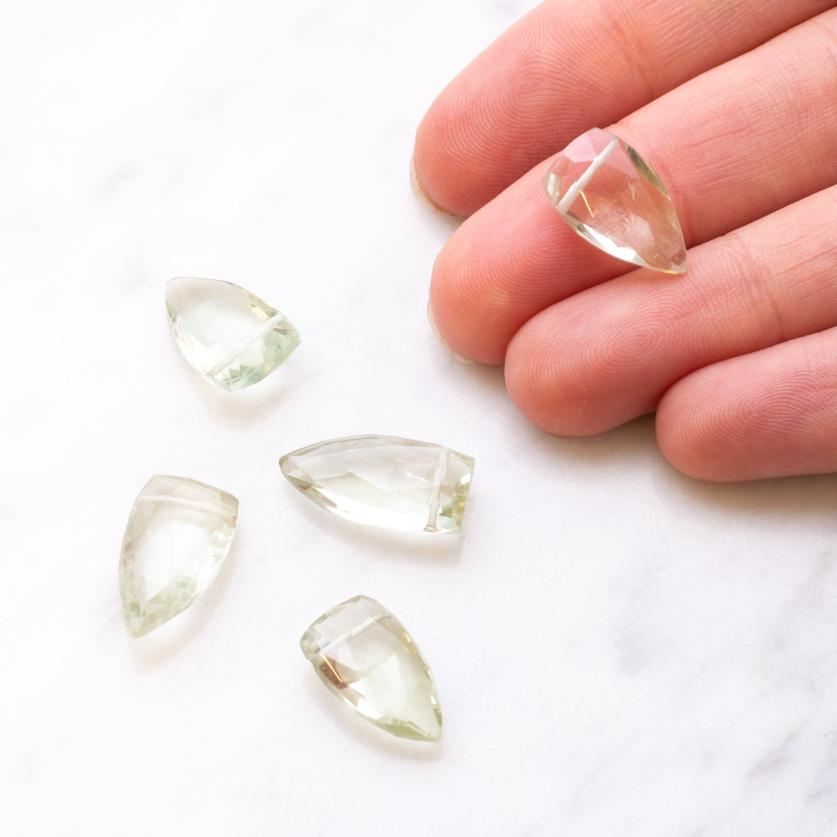 Green Amethyst Faceted Shield Shaped Beads Approx 15x8.5mm