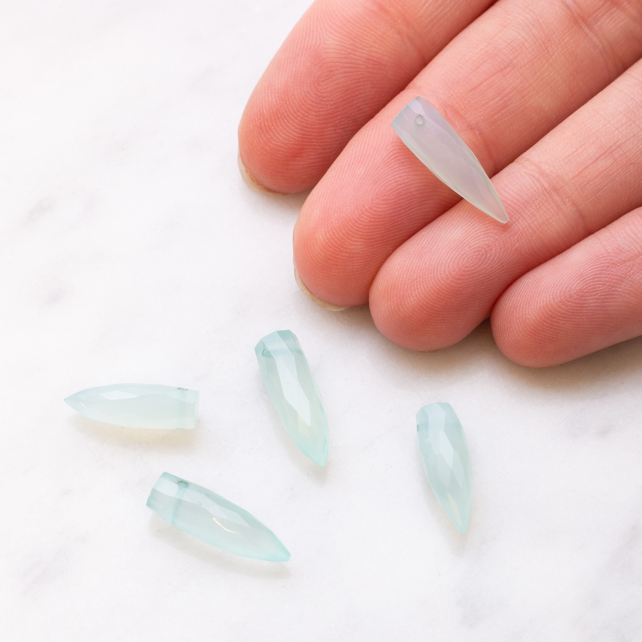 Aqua Blue Chalcedony Faceted Bullet Shaped Beads Approx 15x6mm