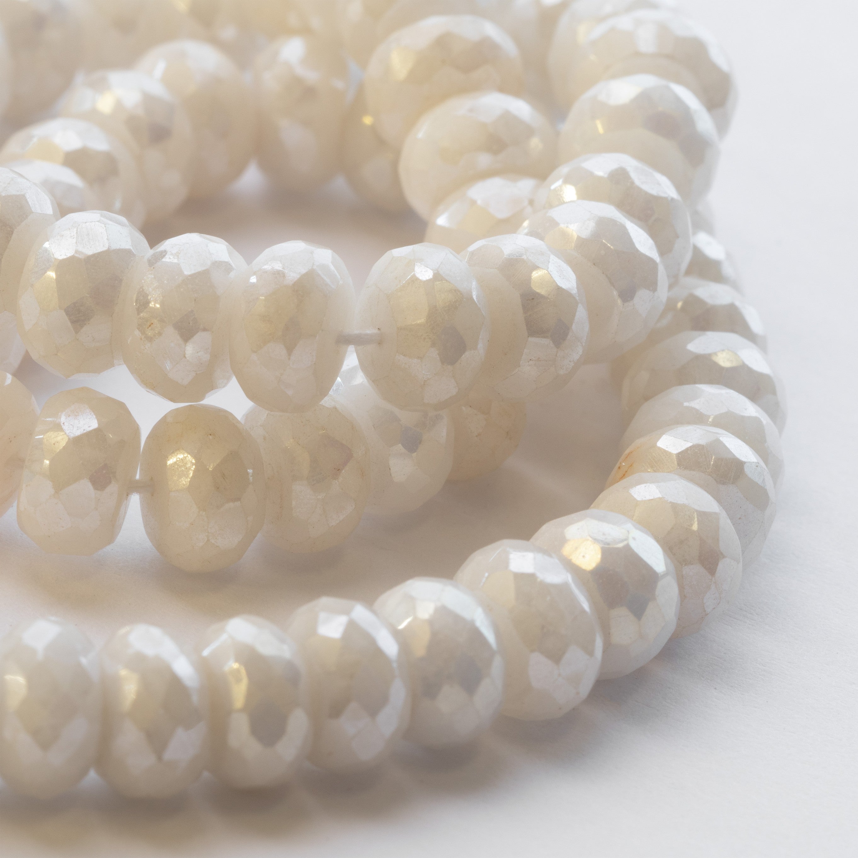 Mystic Coated White Moonstone Faceted Rondelle Beads Approx 8.5x5mm