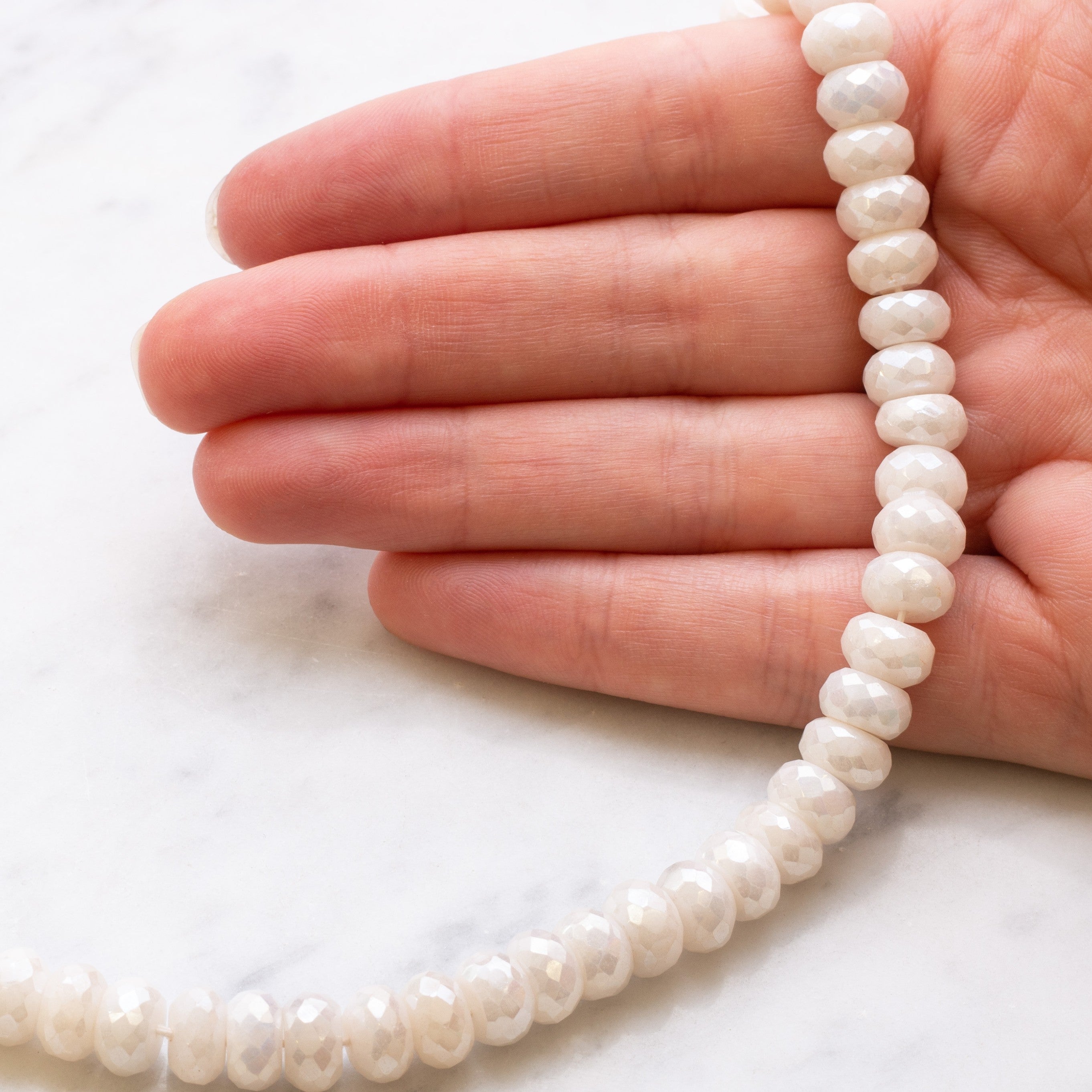 Mystic Coated White Moonstone Faceted Rondelle Beads Approx 8.5x5mm