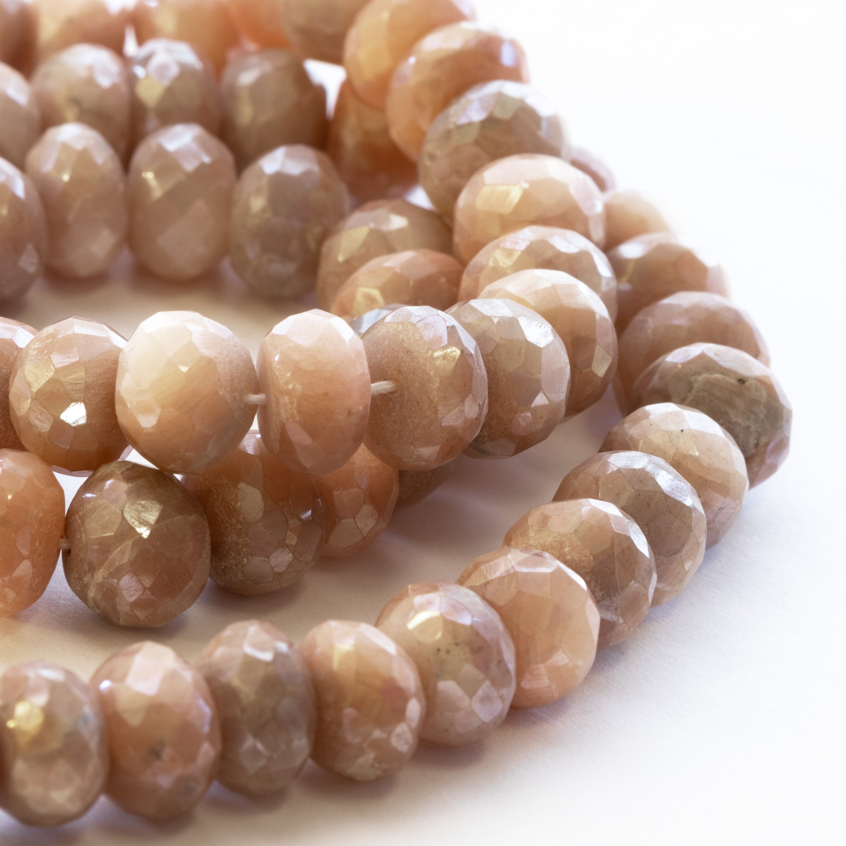 Mystic Coated Peach Moonstone Faceted Rondelle Beads Approx 8mm