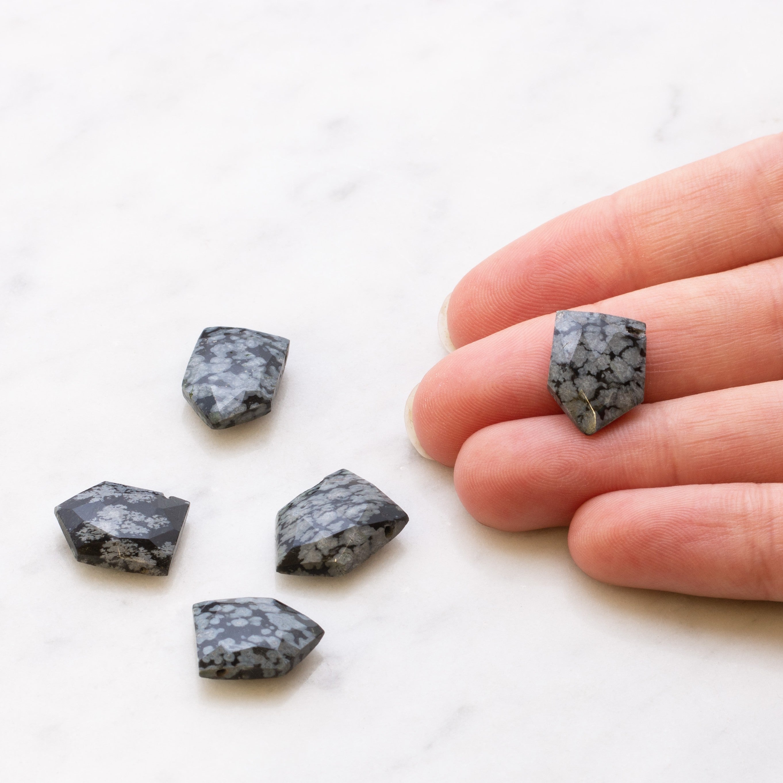 Snowflake Obsidian Faceted Shield Shaped Beads Approx 9mm