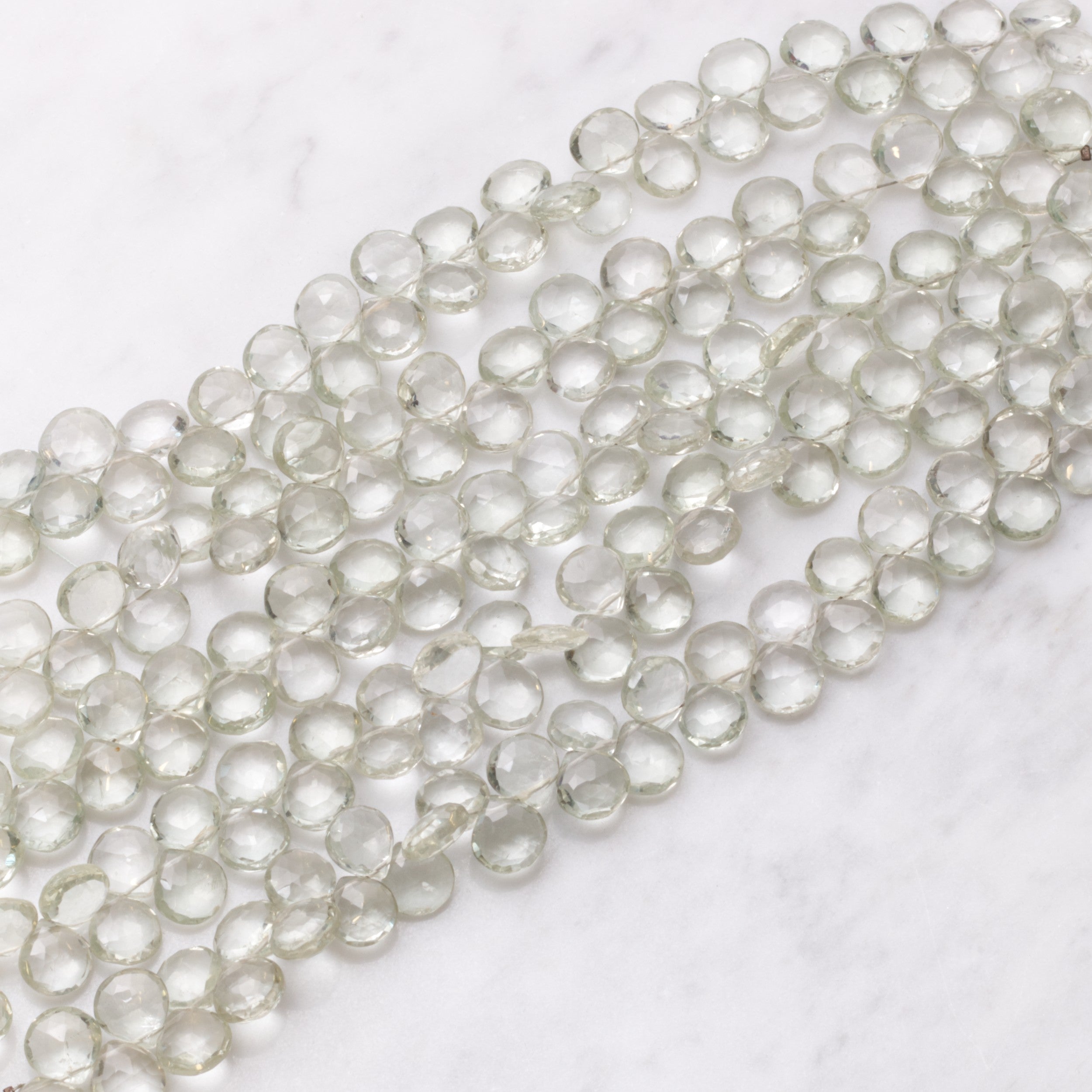 Green Amethyst Faceted Heart Briolette Beads Approx 10mm