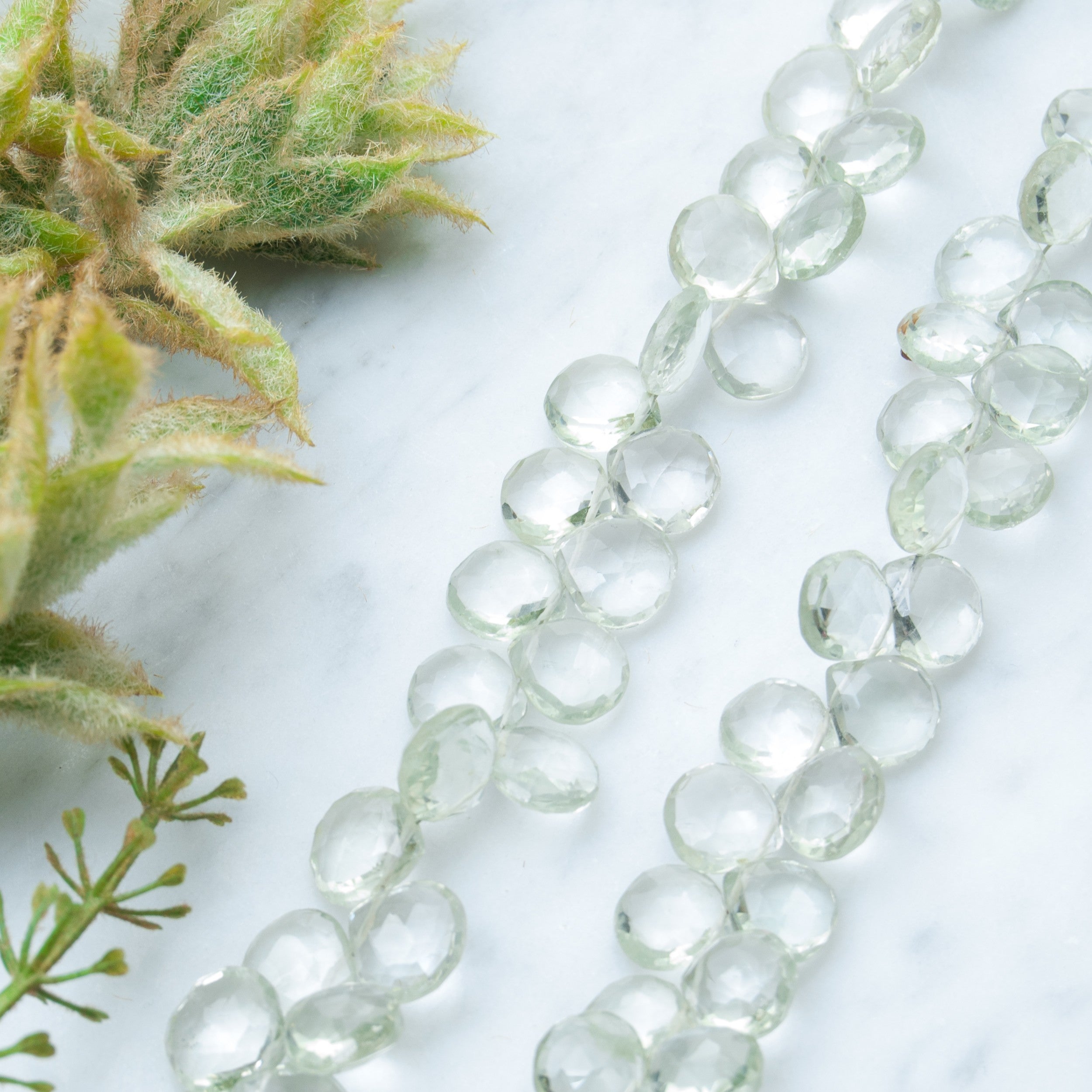Green Amethyst Faceted Heart Briolette Beads Approx 10mm