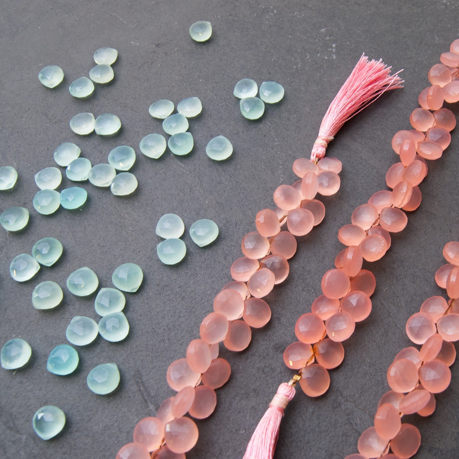 Pink Chalcedony Faceted Heart Briolette Beads Approx 9-10mm