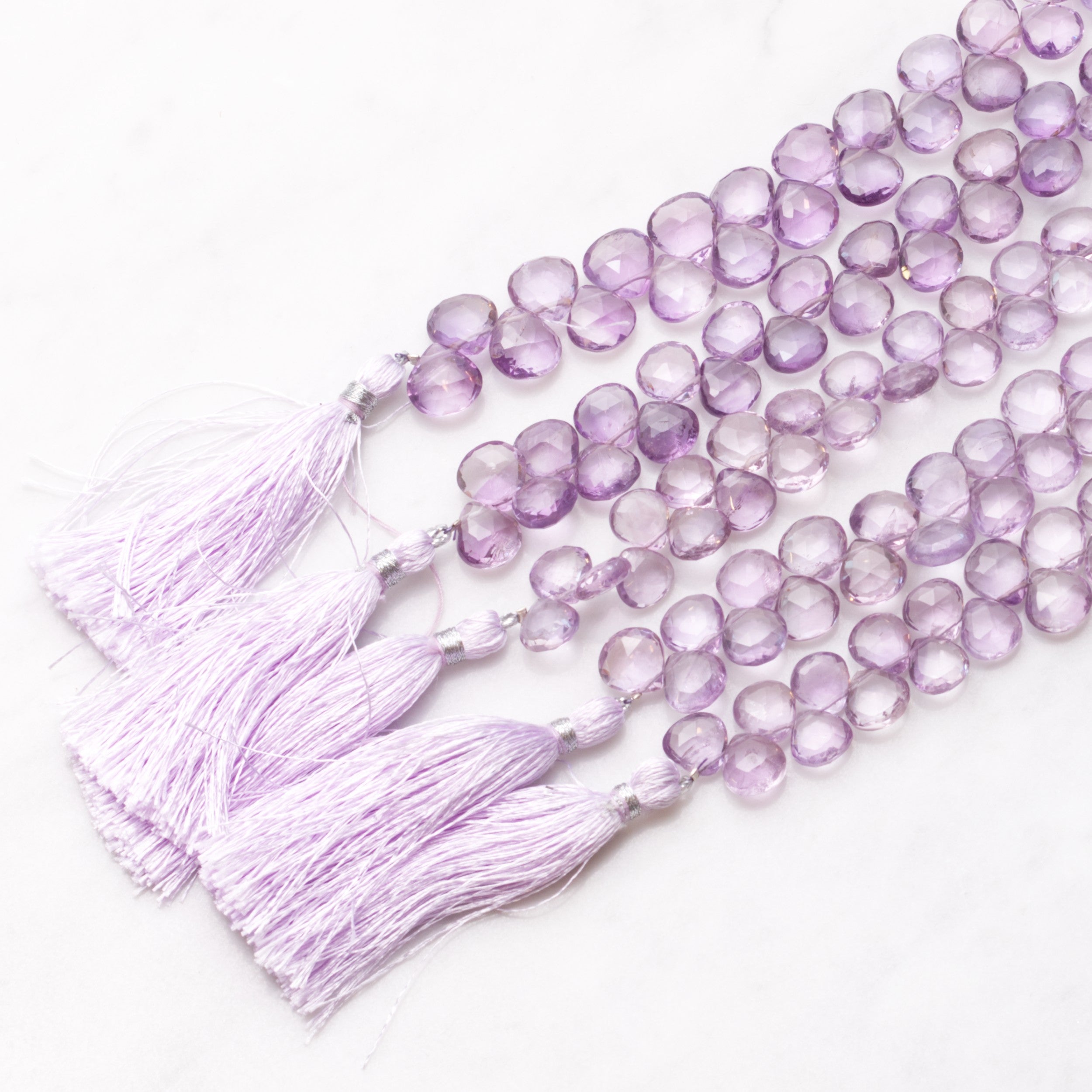 Pink Amethyst Faceted Heart Briolette Beads Approx 8mm