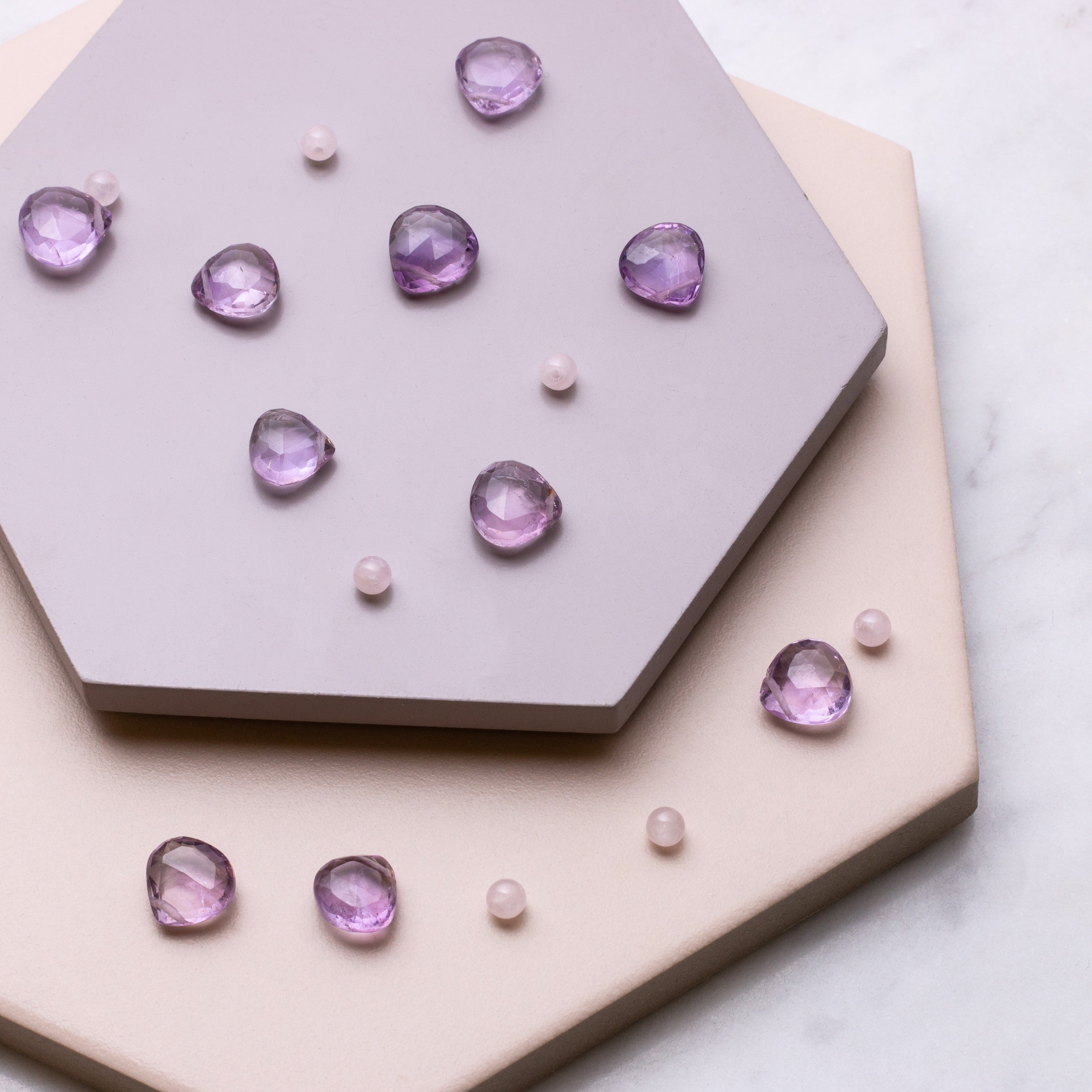 Pink Amethyst Faceted Heart Briolette Beads Approx 8mm