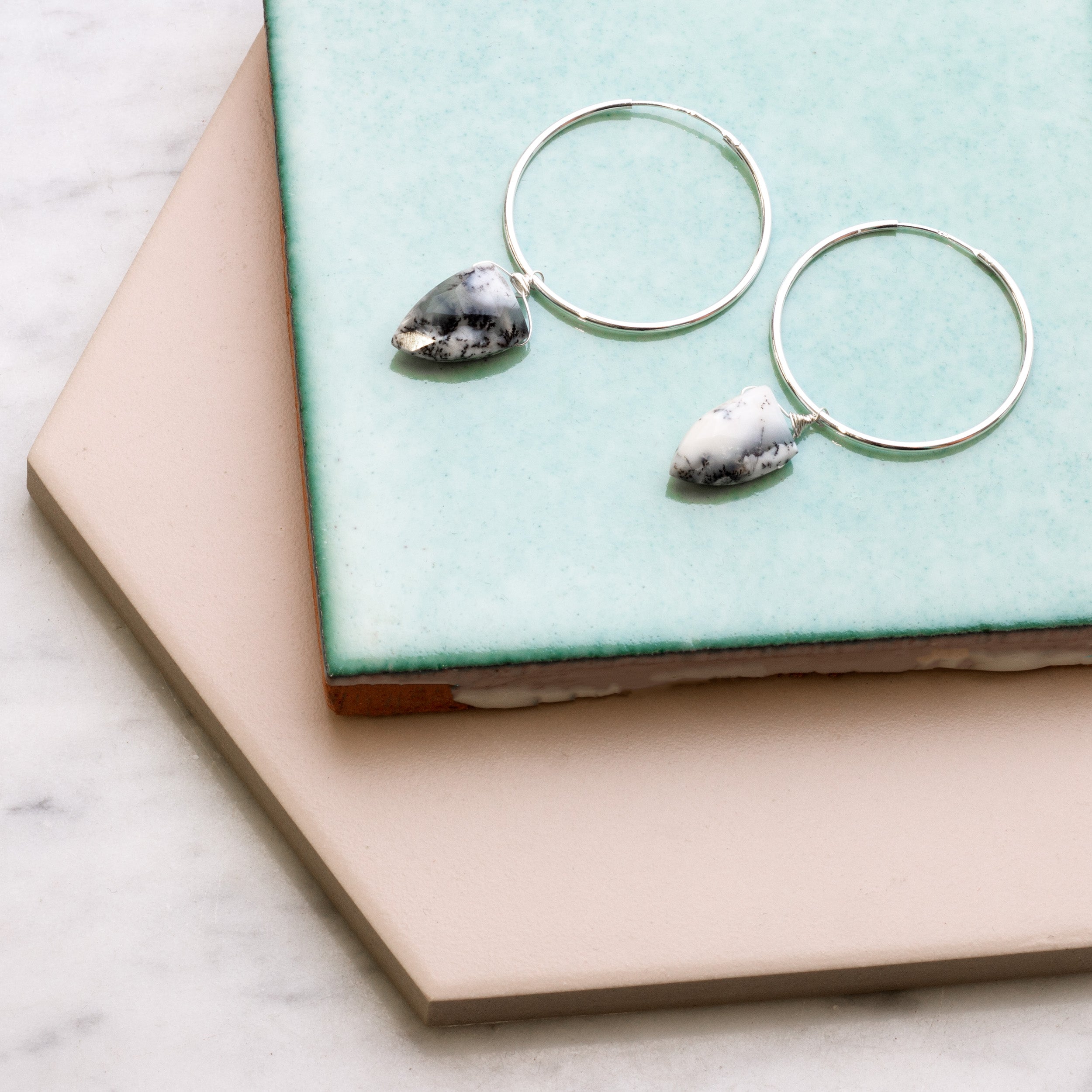 Dendrite Opal Faceted Shield Shaped Beads Approx 7.5mm