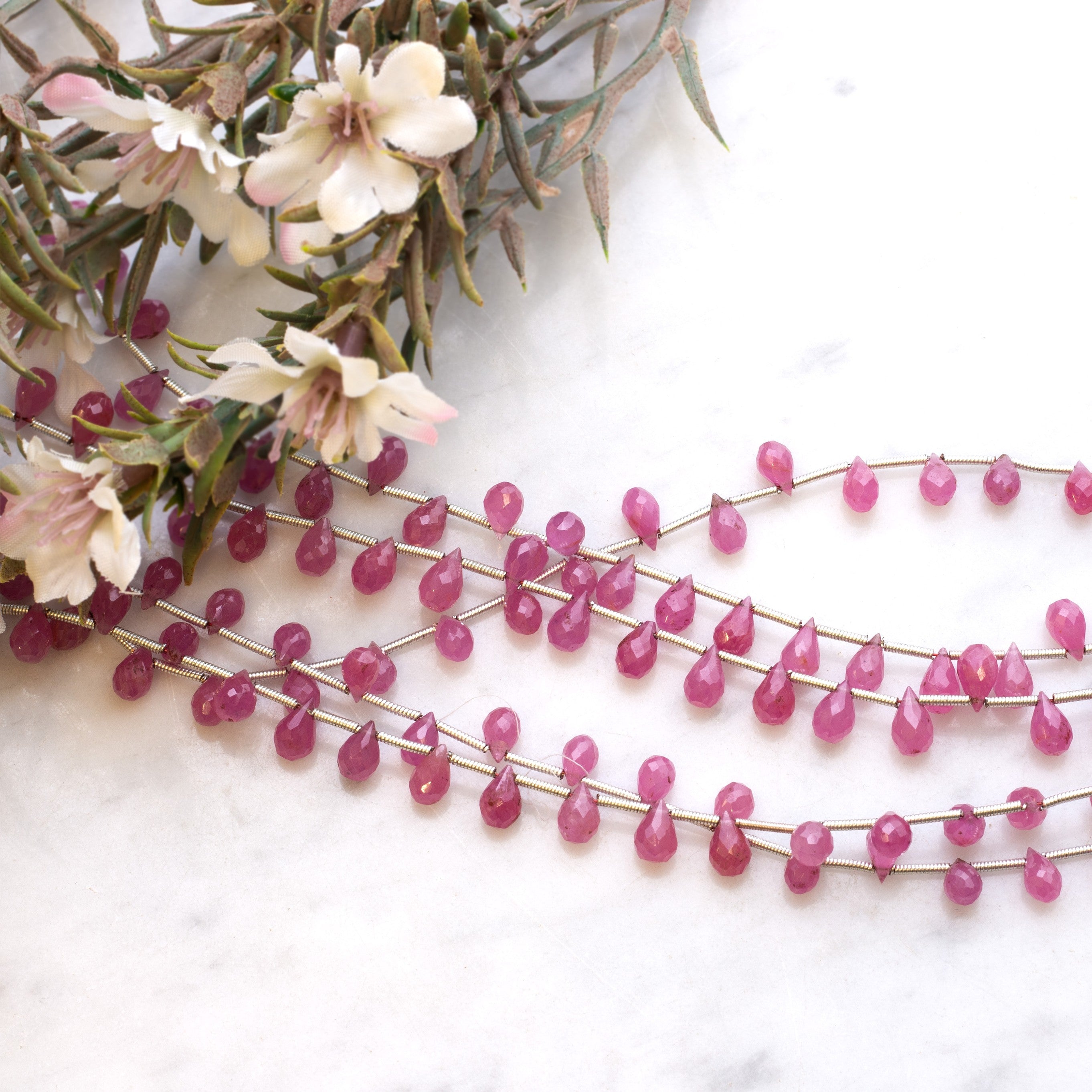 Ruby Drop Shape Faceted Briolette Gemstone Beads Approx 6mm