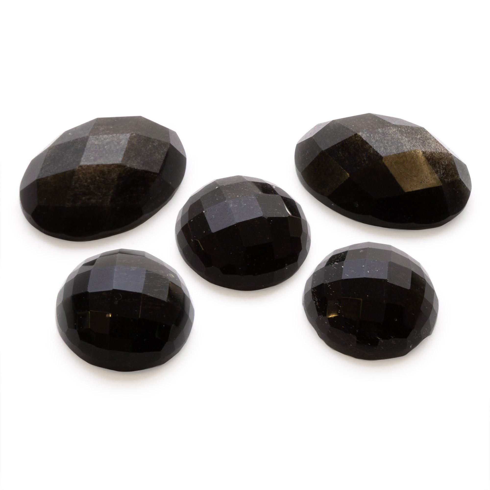 Golden Sheen Obsidian Checker Cut Faceted Top Cabochons