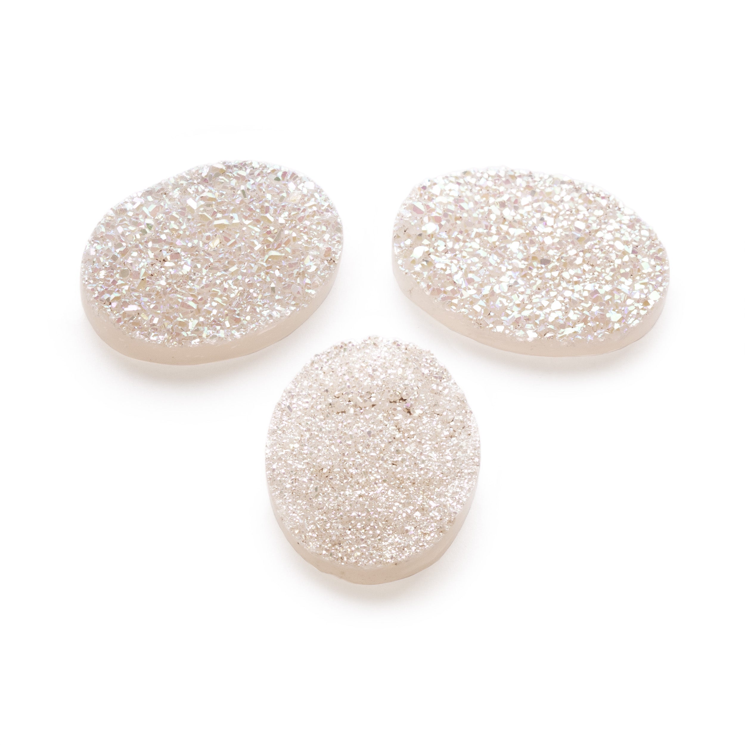Iridescent White Flat Drusy Cabochons Approx 18x13mm Oval