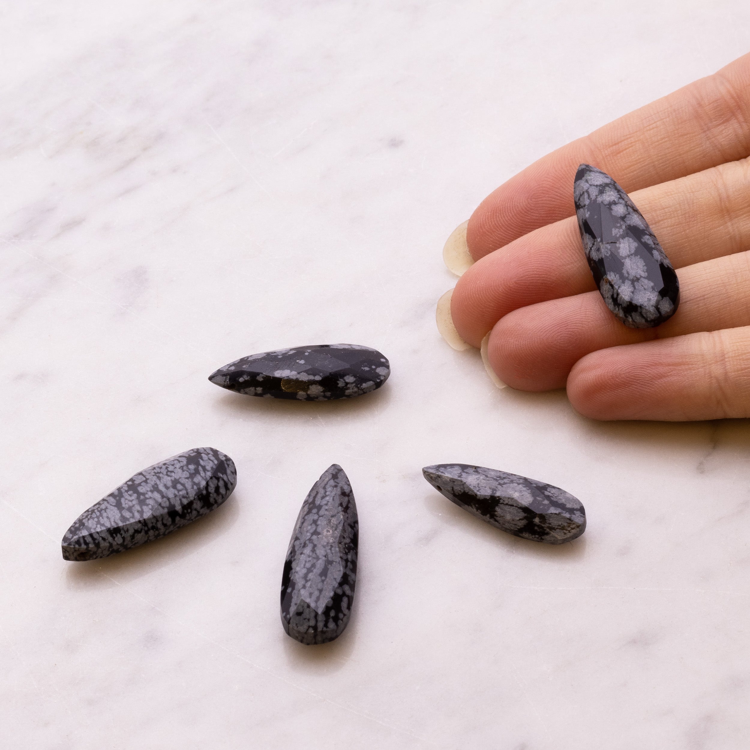 Snowflake Obsidian Faceted Teardrop Focal Beads From Approx 22x10mm