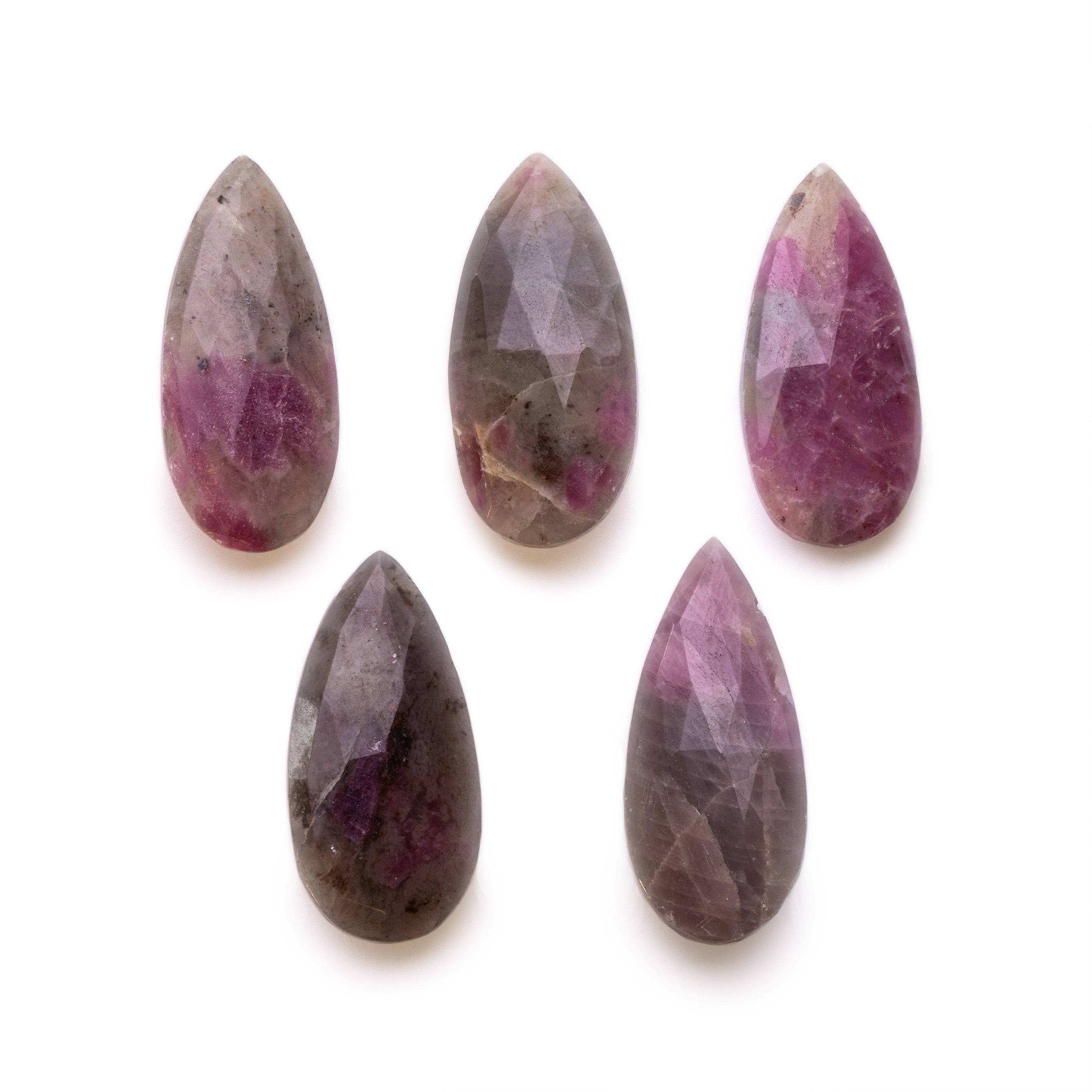 Ruby And Zoisite Faceted Teardrop Focal Beads Approx 24x11mm