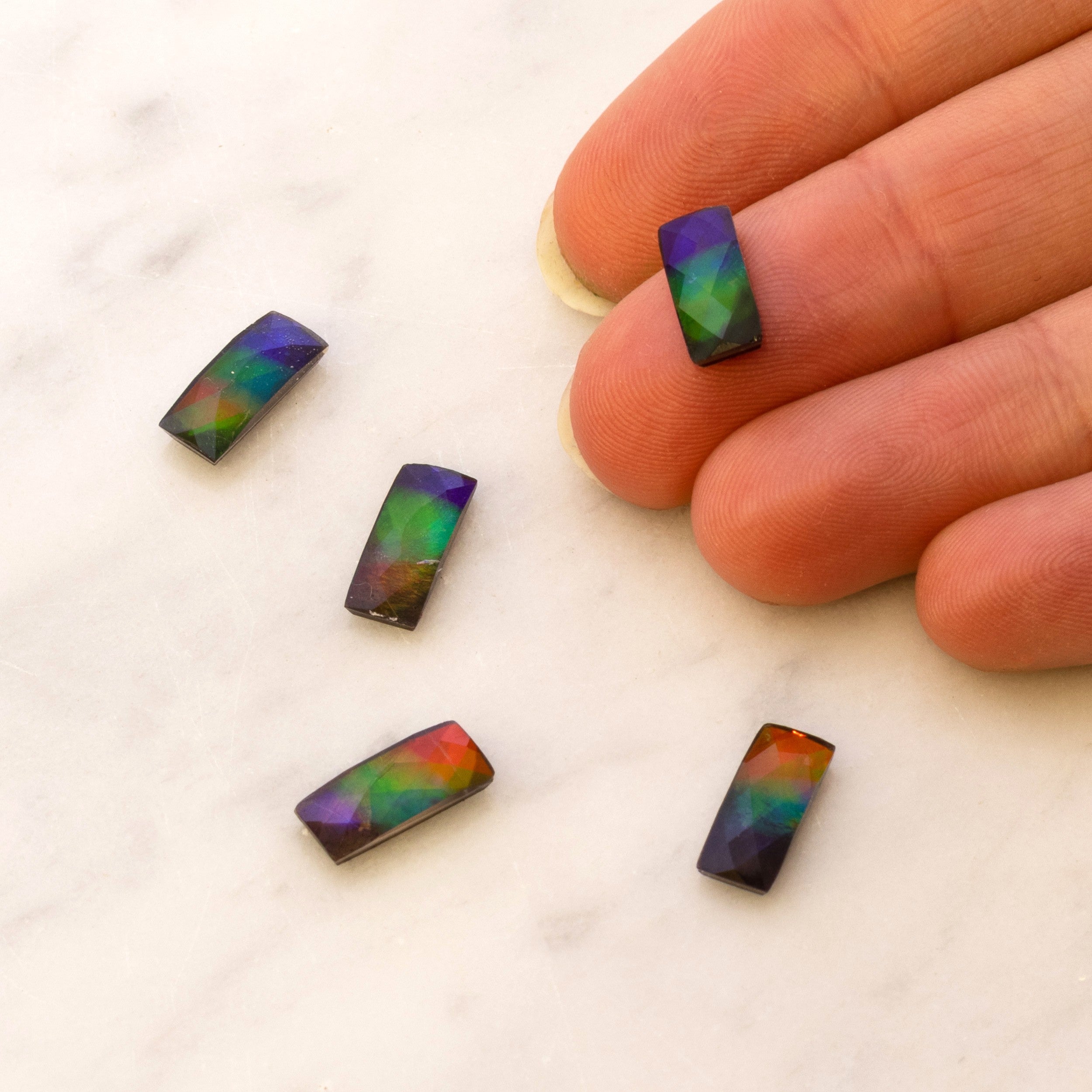 Ammolite Triplet Faceted Rectangular Cabochons Approx 12x5mm