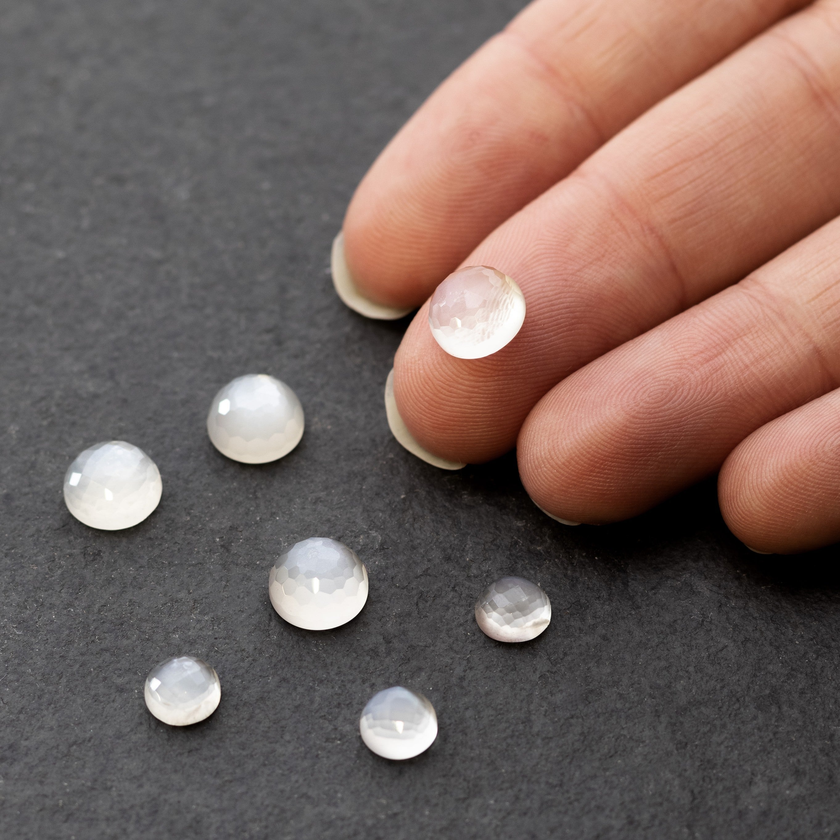 White Moonstone Checker Cut Cabochons