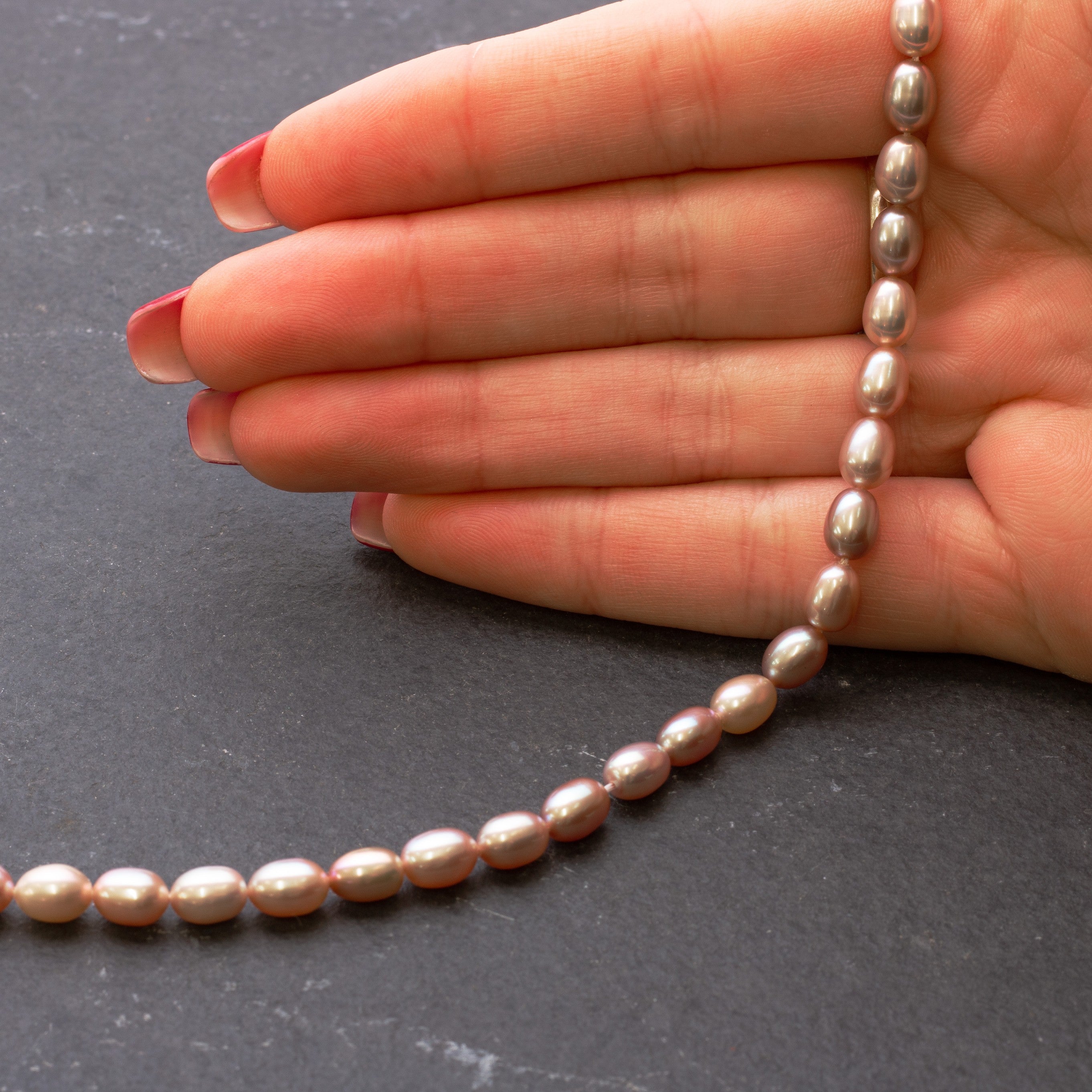 Cultured Freshwater Rice Shaped Pink Pearls Approx 7x5mm