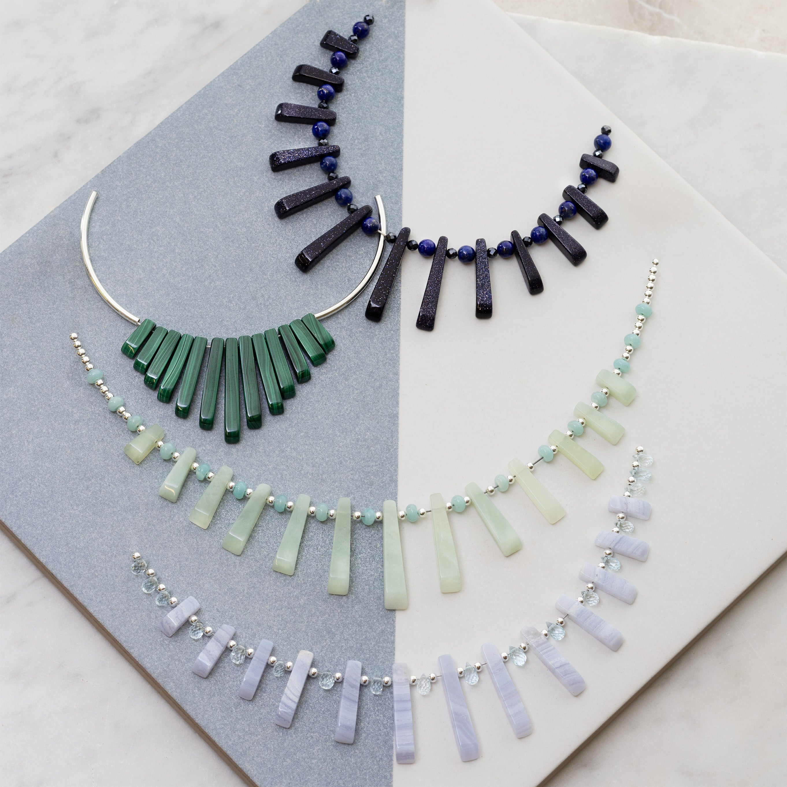 New Jade Serpentine Tapered Gemstone Bead Set With 13 Pieces