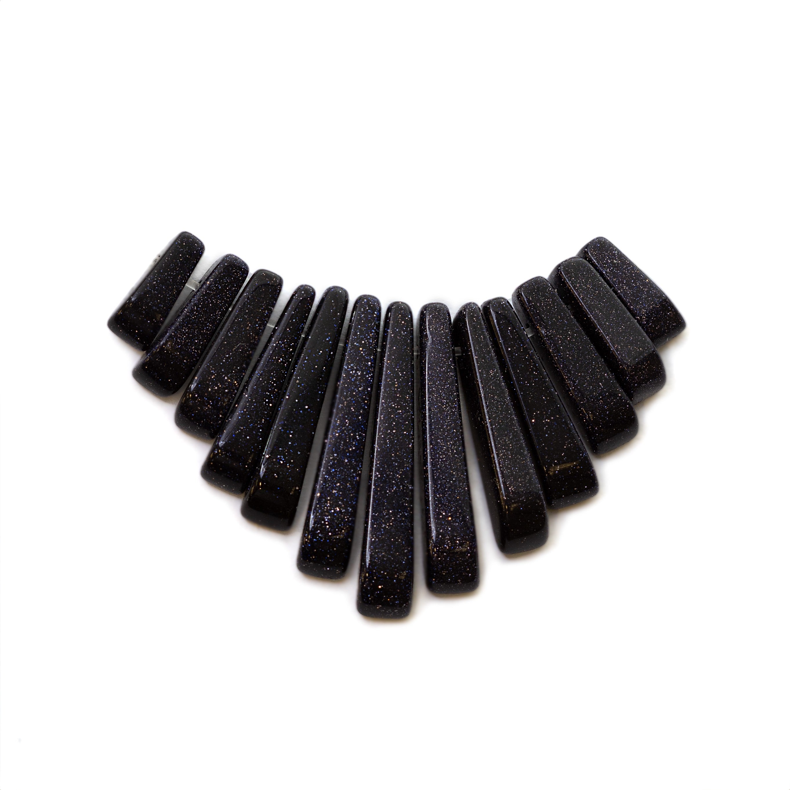 Blue Goldstone Tapered Gemstone Bead Set With 13 Pieces