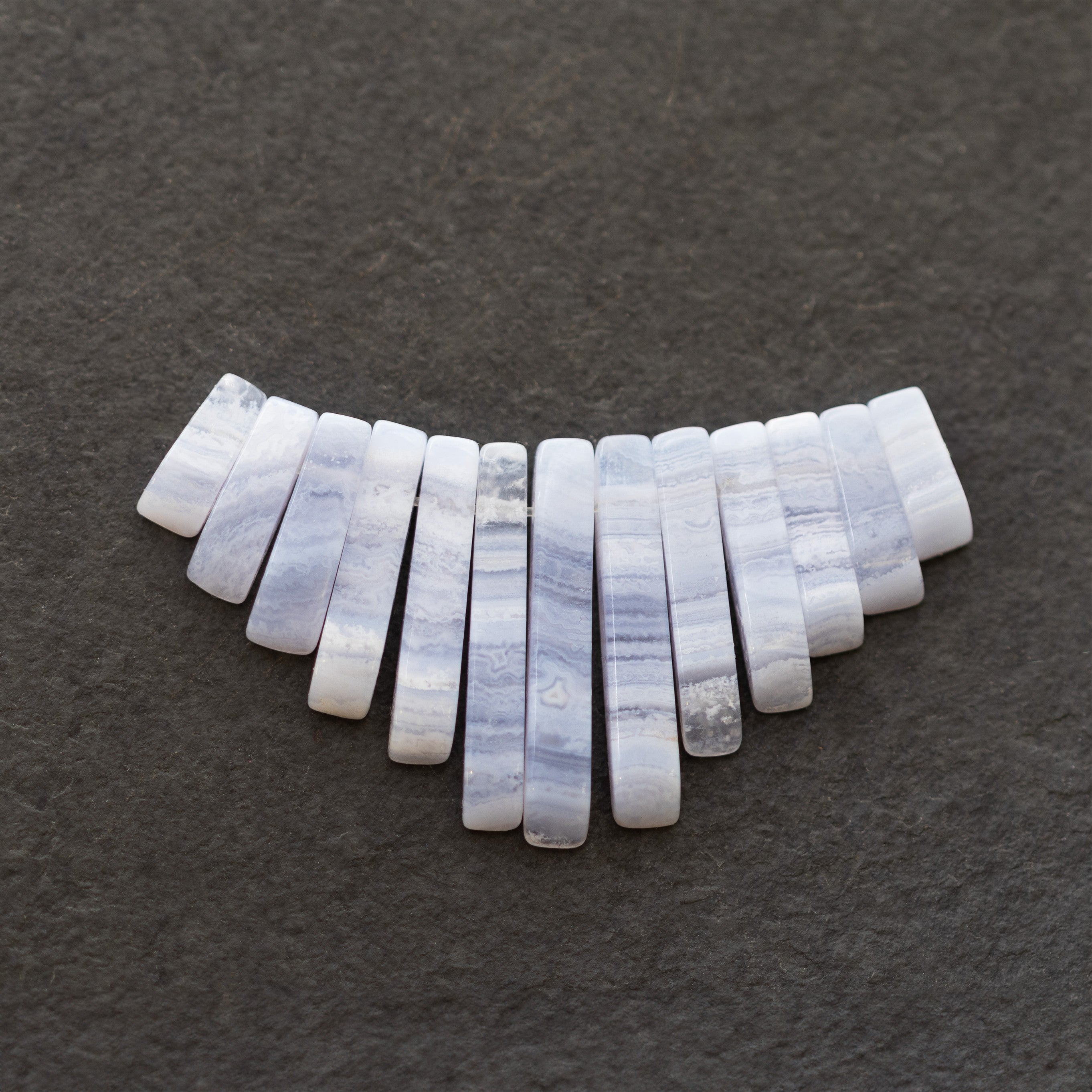 Blue Lace Agate Tapered Gemstone Bead Set With 13 Pieces