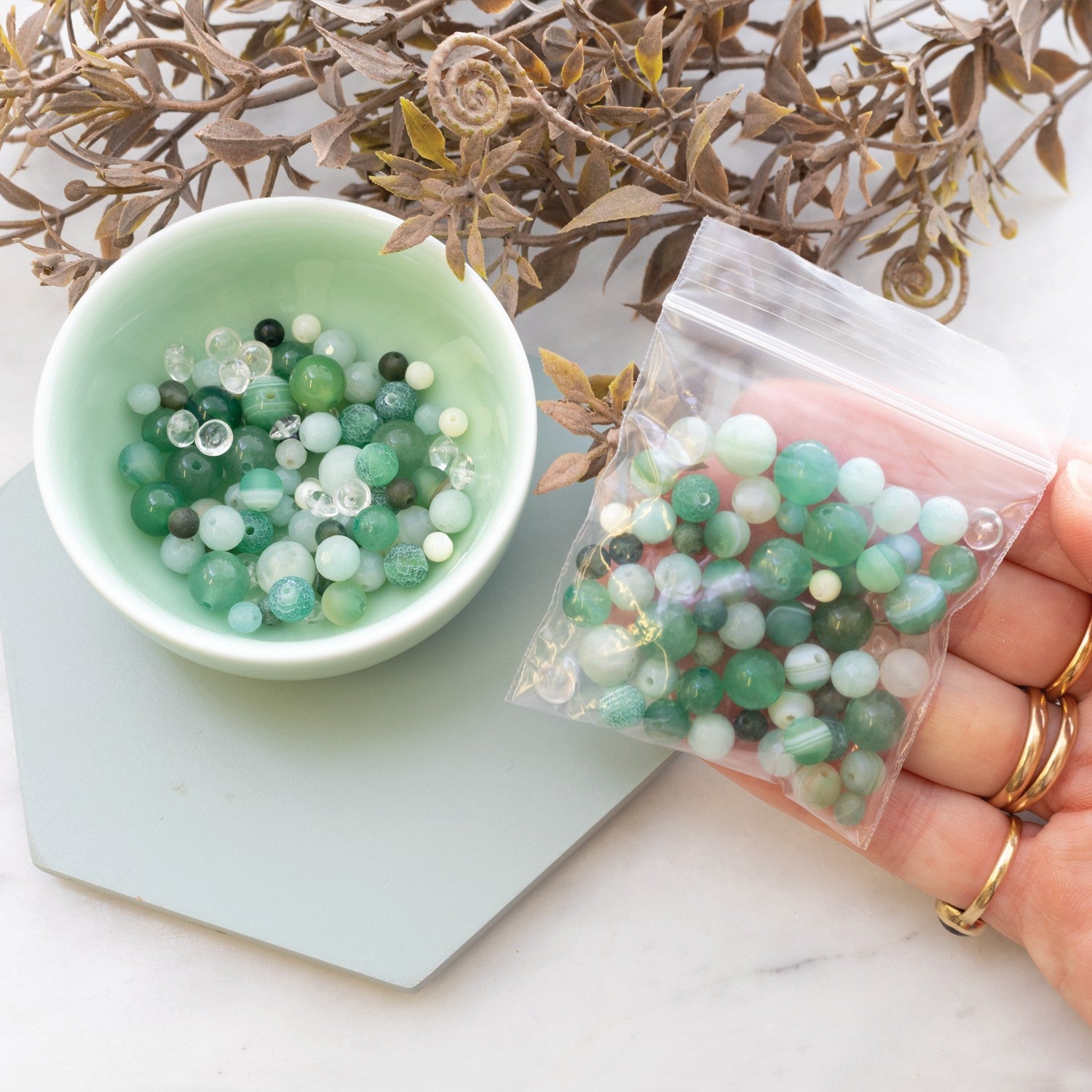 Sea Green Mixed Gemstone Bead Pack Approx 20g