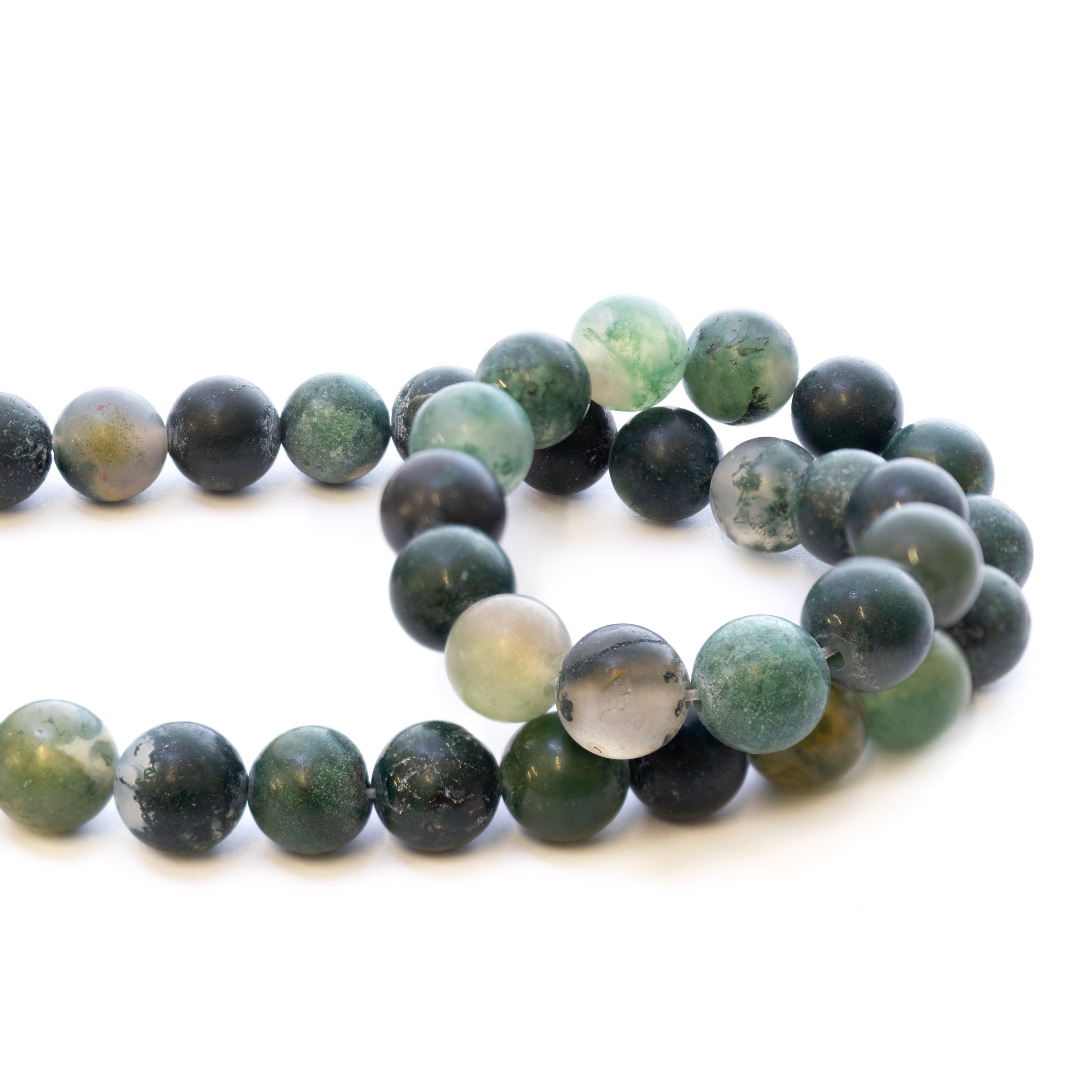 Green Moss Frosted Agate Round Beads