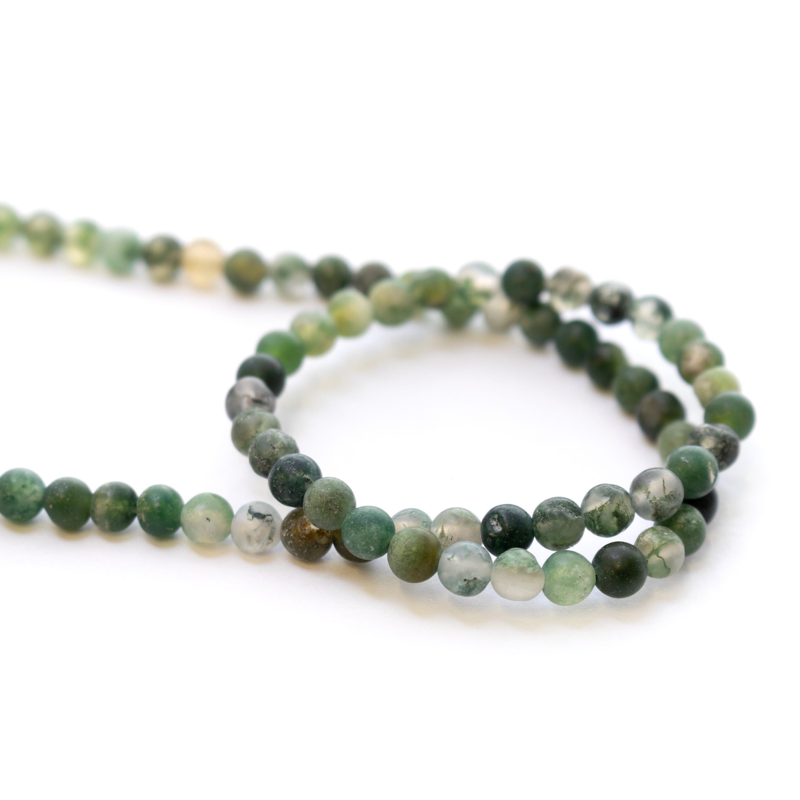 Green Moss Frosted Agate Round Beads