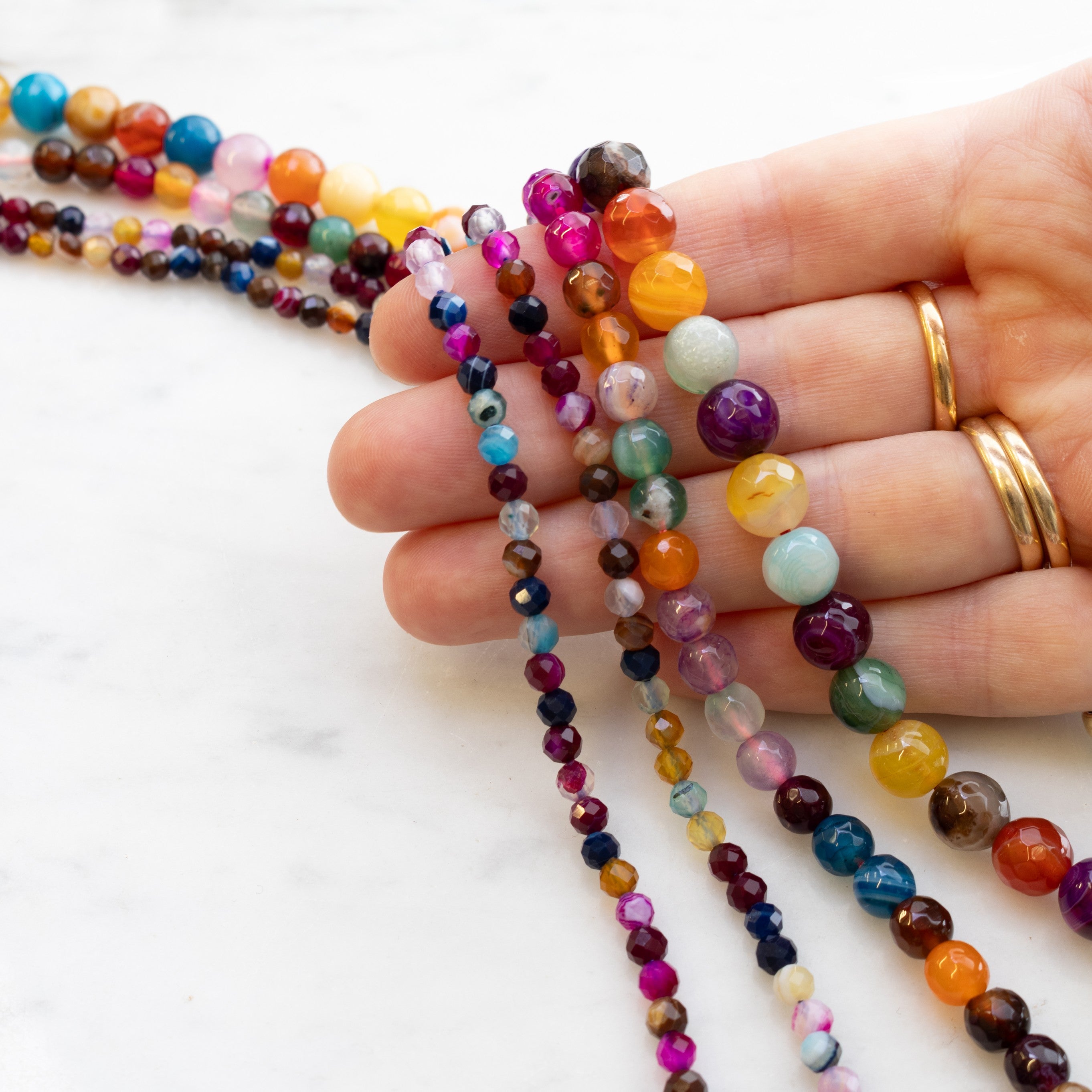 Multicoloured Agate Round Faceted Beads