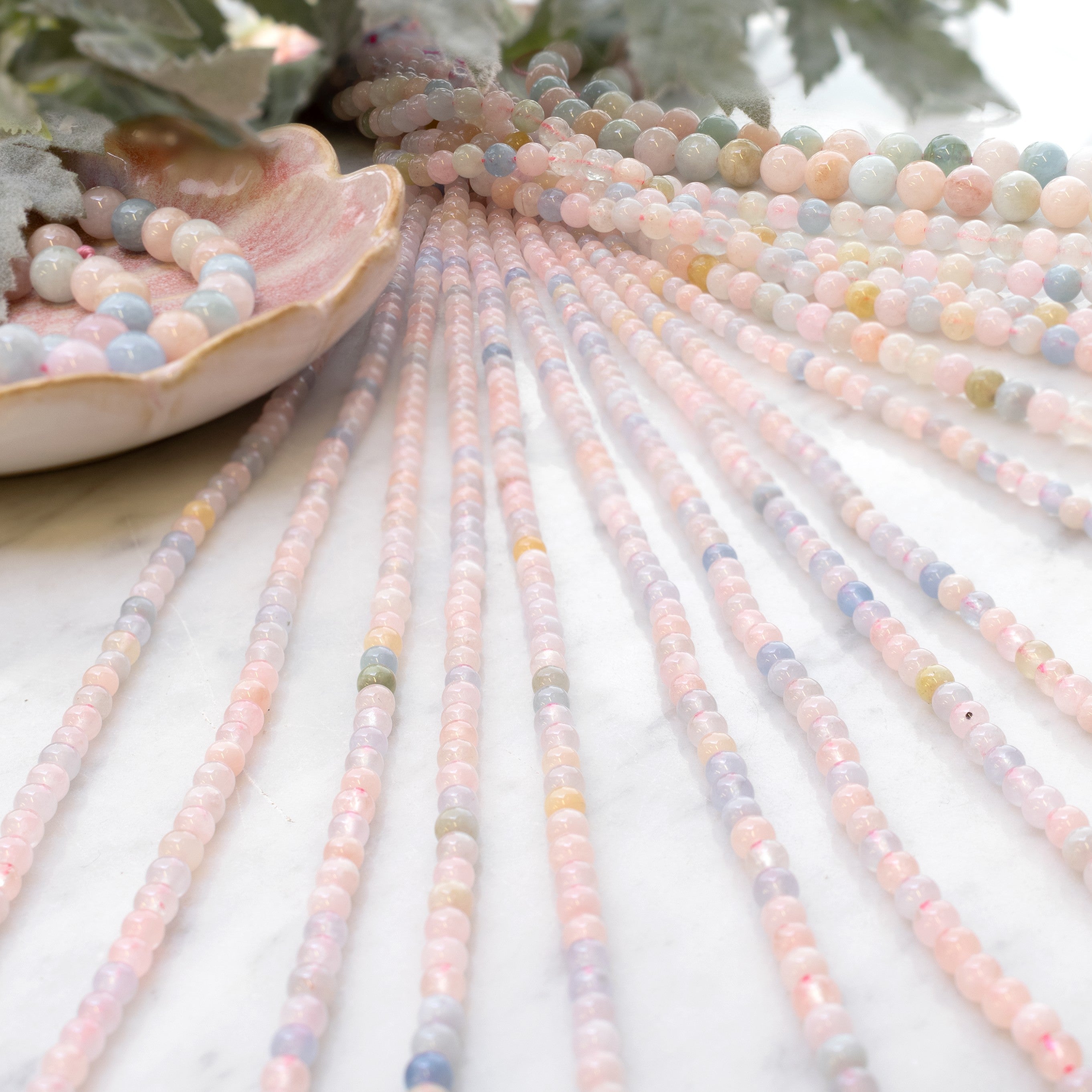 Morganite And Aquamarine Round Beads