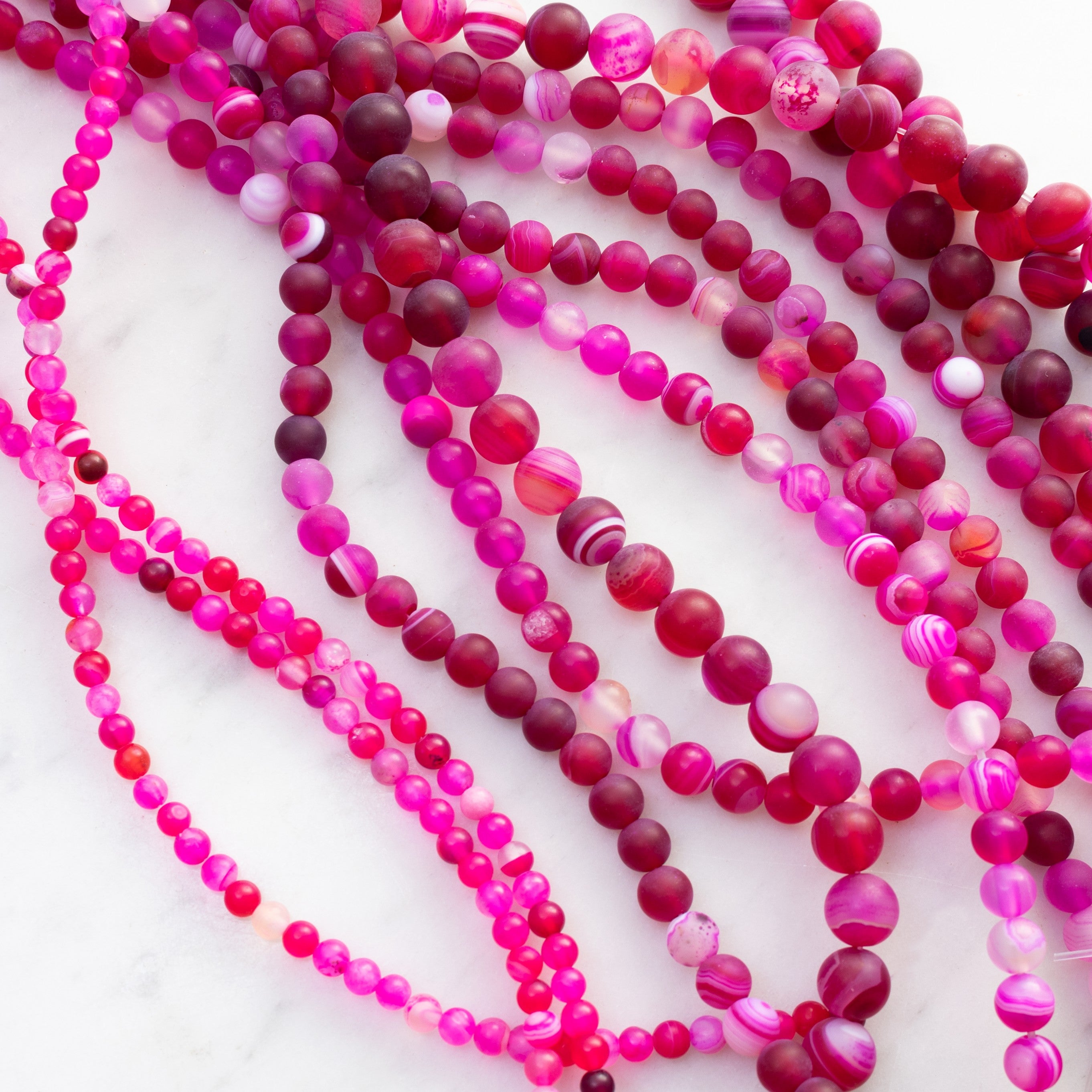 Pink Frosted Banded Agate Round Beads