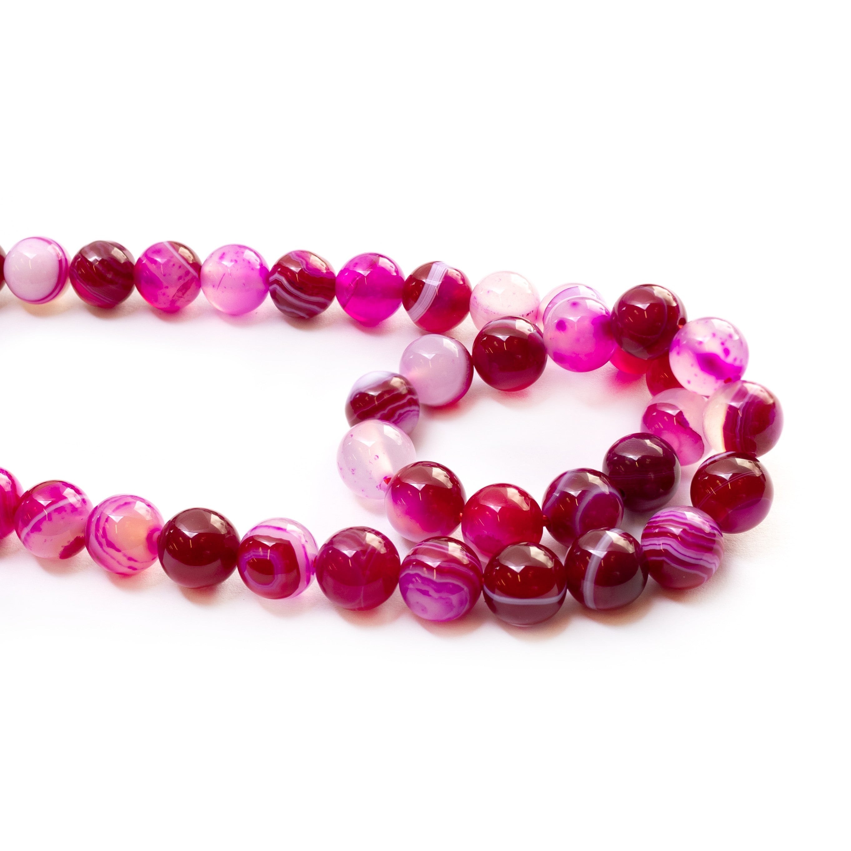 Pink Faceted Banded Agate Round Beads