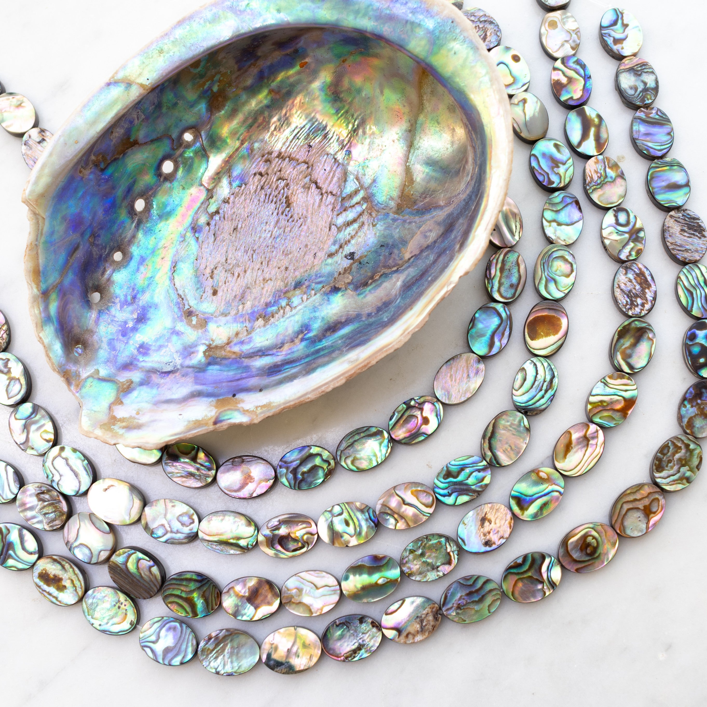 Paua Shell Flat Oval Beads Approx 14x10mm