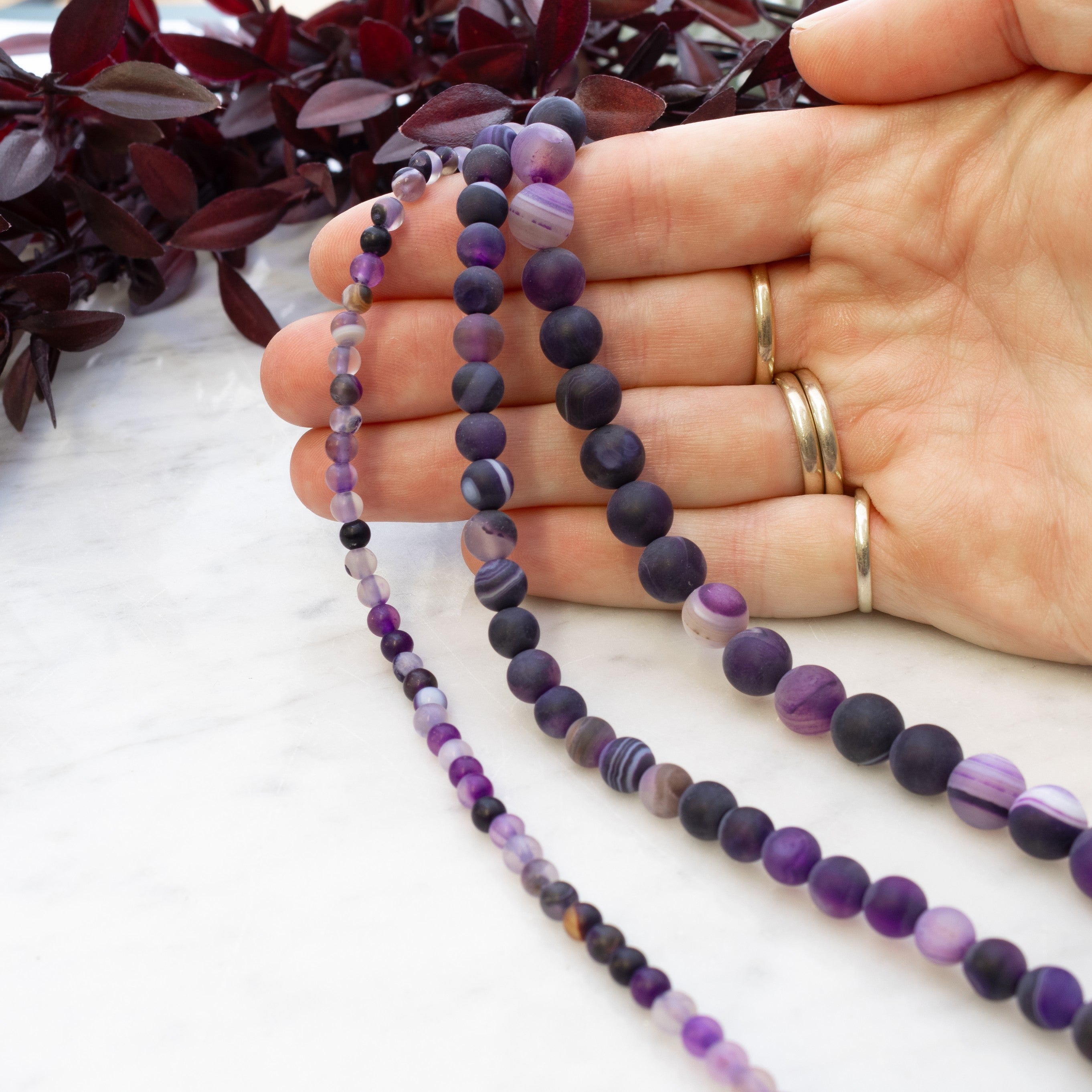 Purple Frosted Banded Agate Round Beads