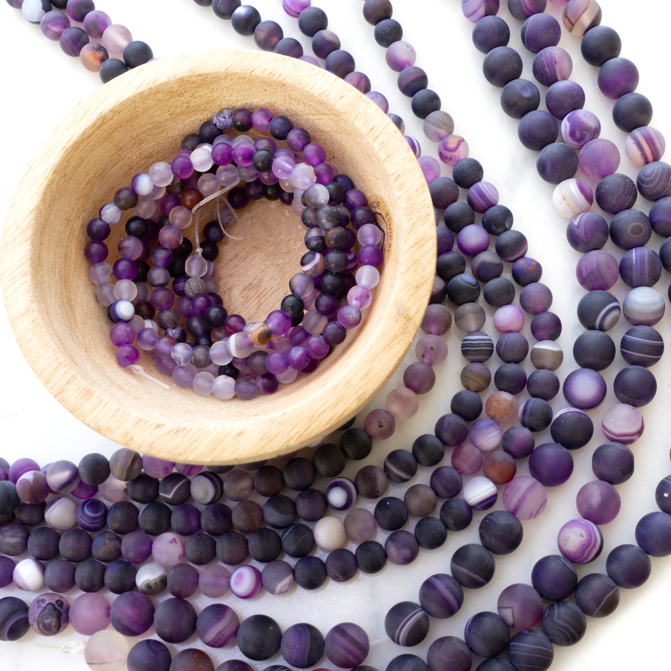 Purple Frosted Banded Agate Round Beads