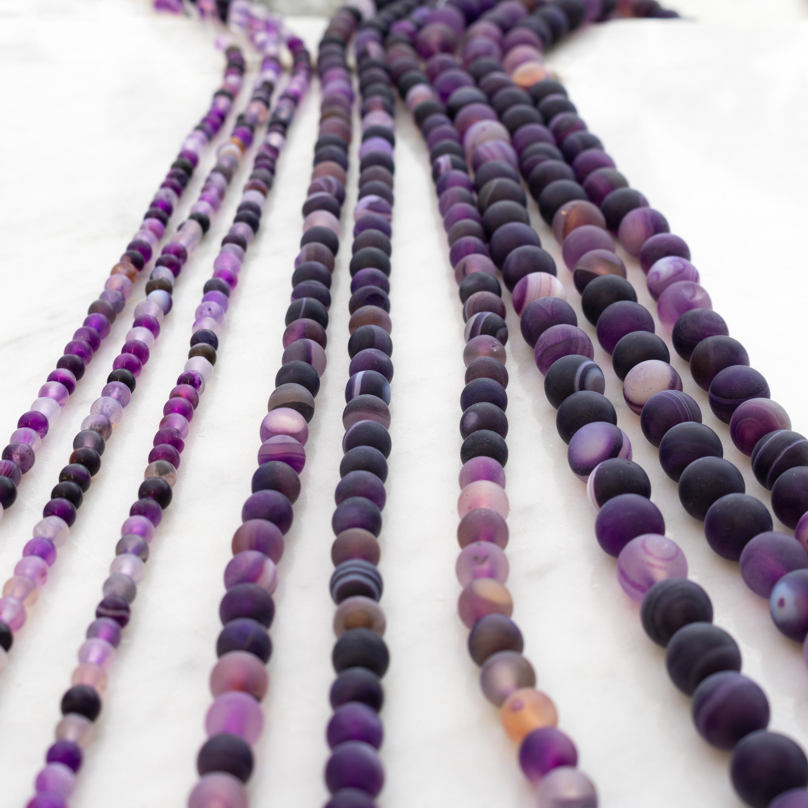 Purple Frosted Banded Agate Round Beads