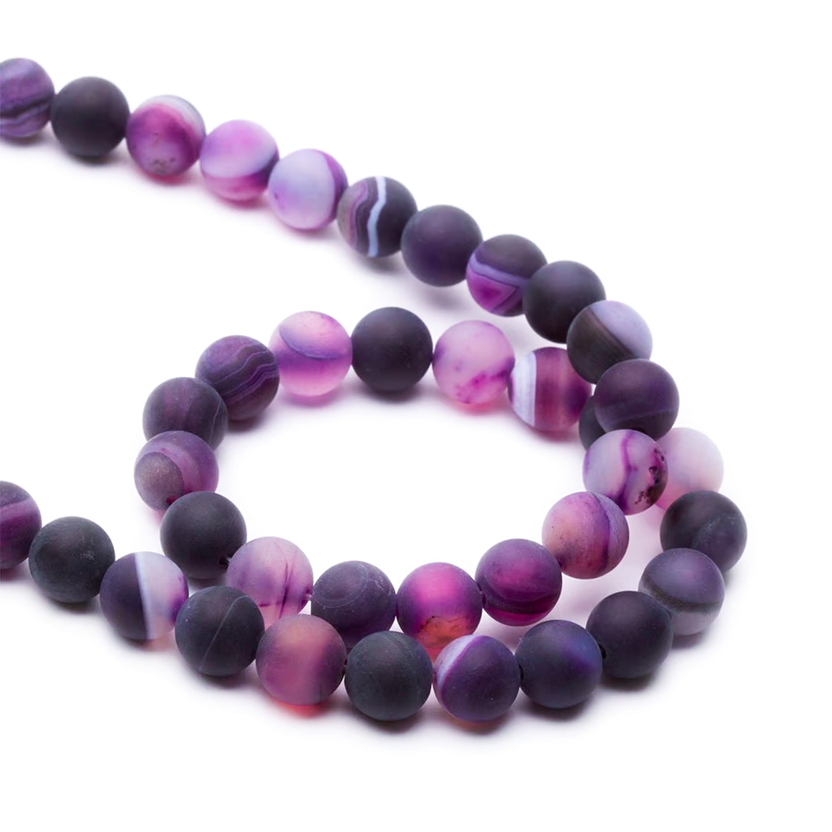 Purple Frosted Banded Agate Round Beads