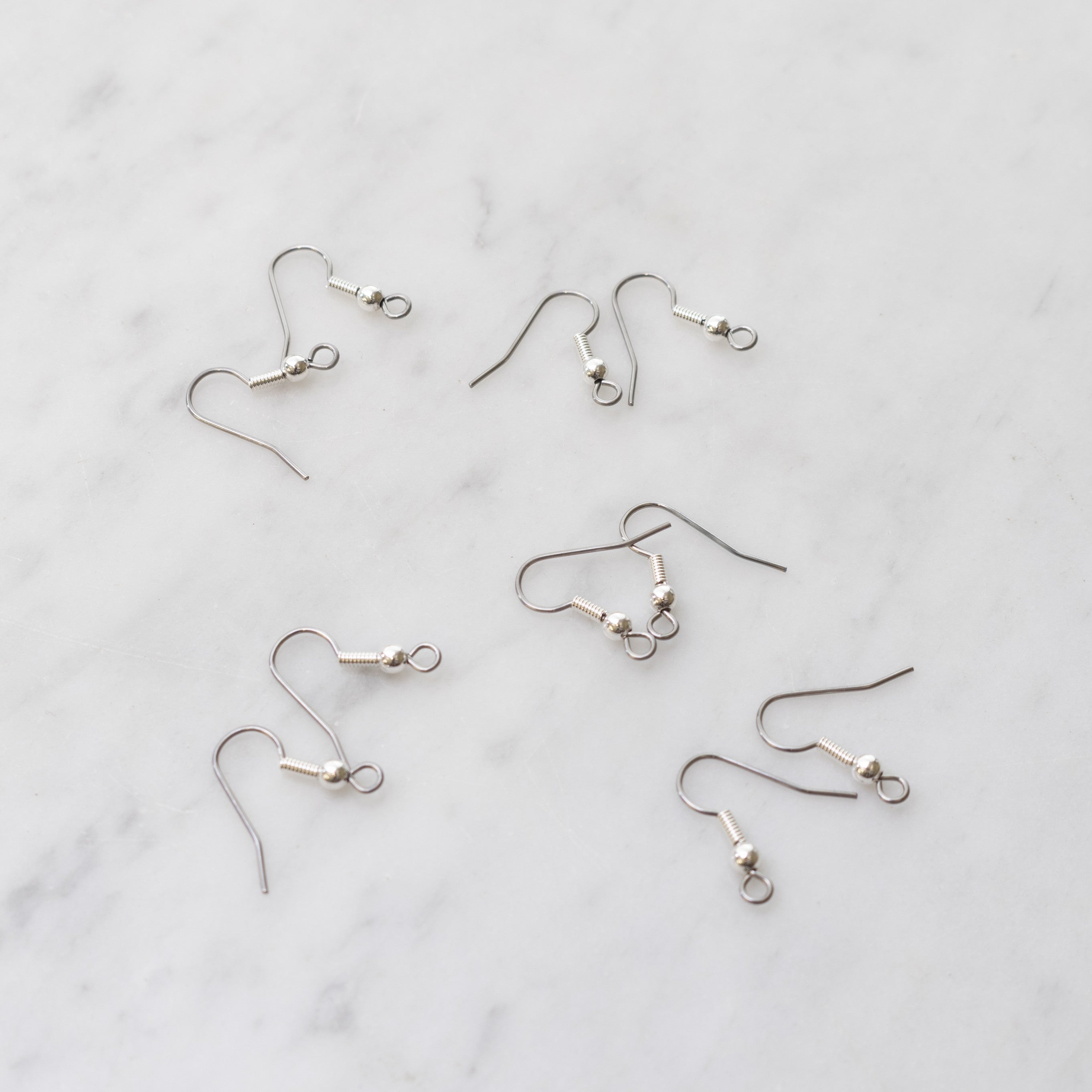 Surgical Steel Shepherds Crook Earwires With Silver Plated Ball And Spring - pk10 Pairs