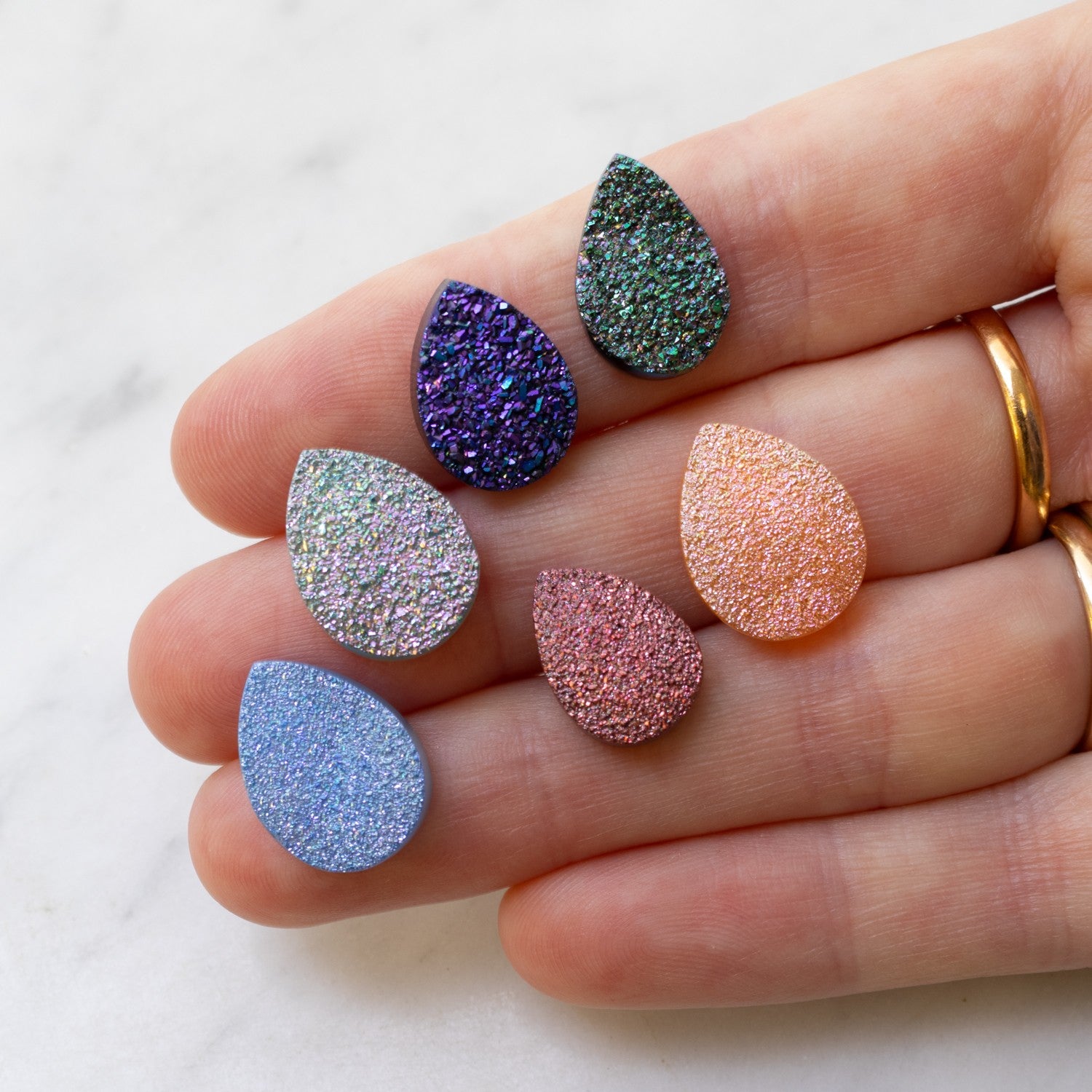 Drusy Flat Teardrop Cabochons Various Colours
