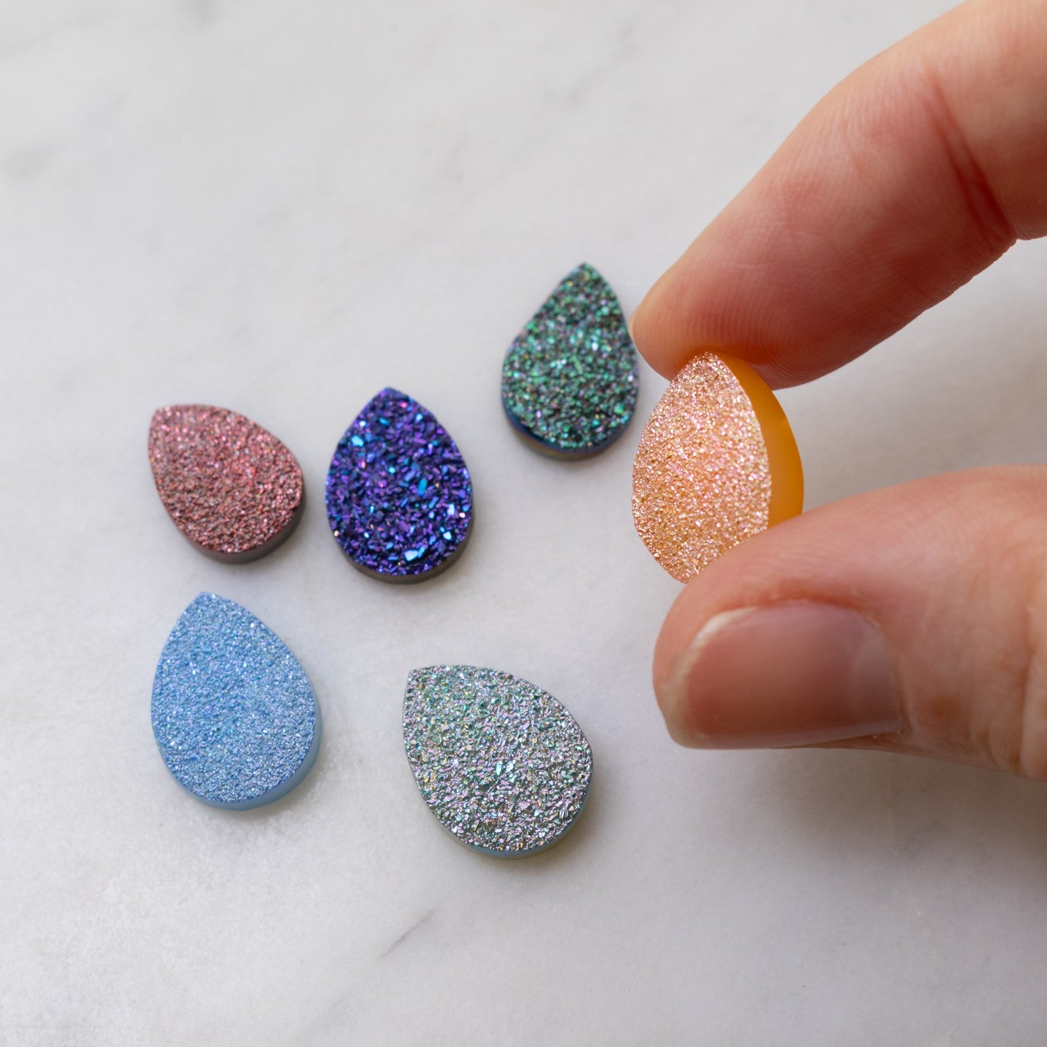 Drusy Flat Teardrop Cabochons Various Colours