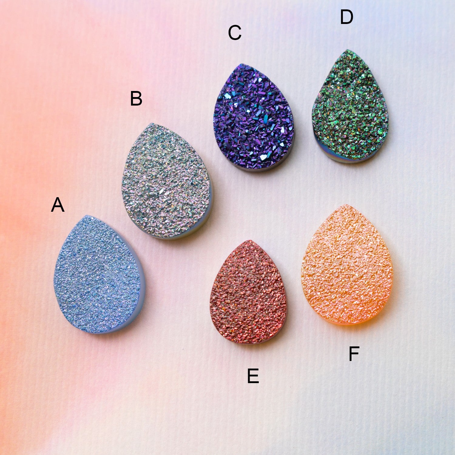 Drusy Flat Teardrop Cabochons Various Colours