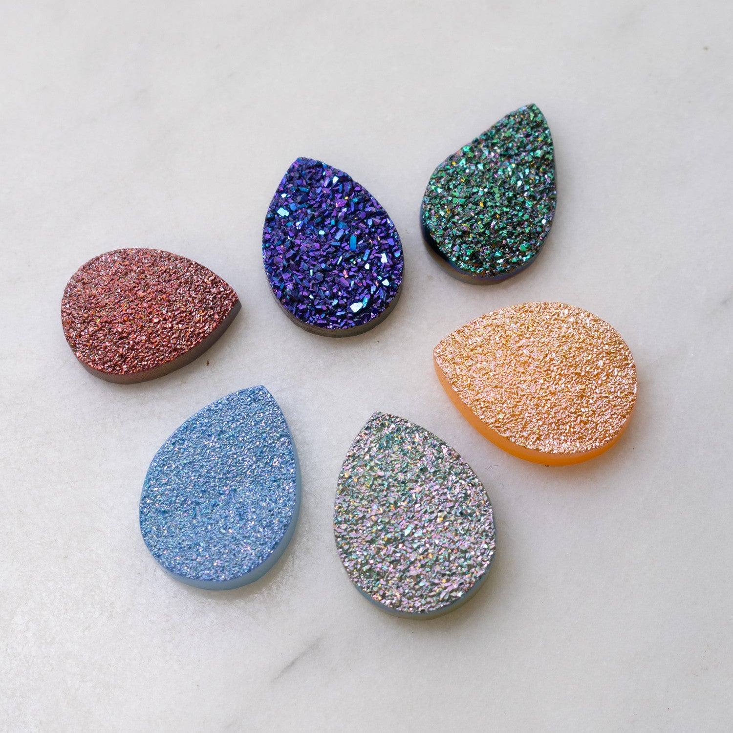 Drusy Flat Teardrop Cabochons Various Colours