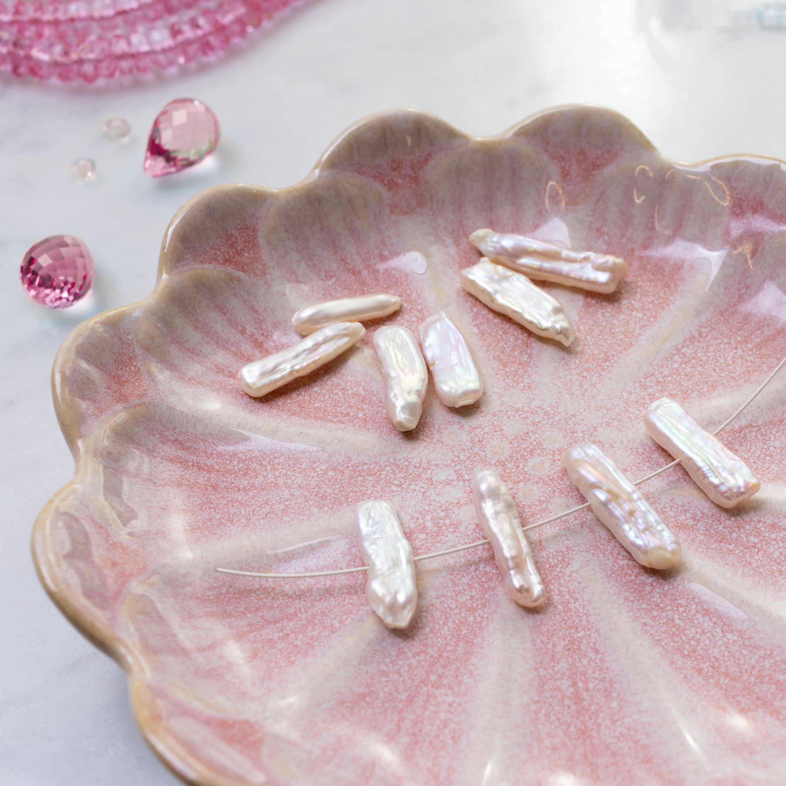 Cultured Freshwater Centre Drilled Biwa Stick Blush Pink Pearls Approx 10mm