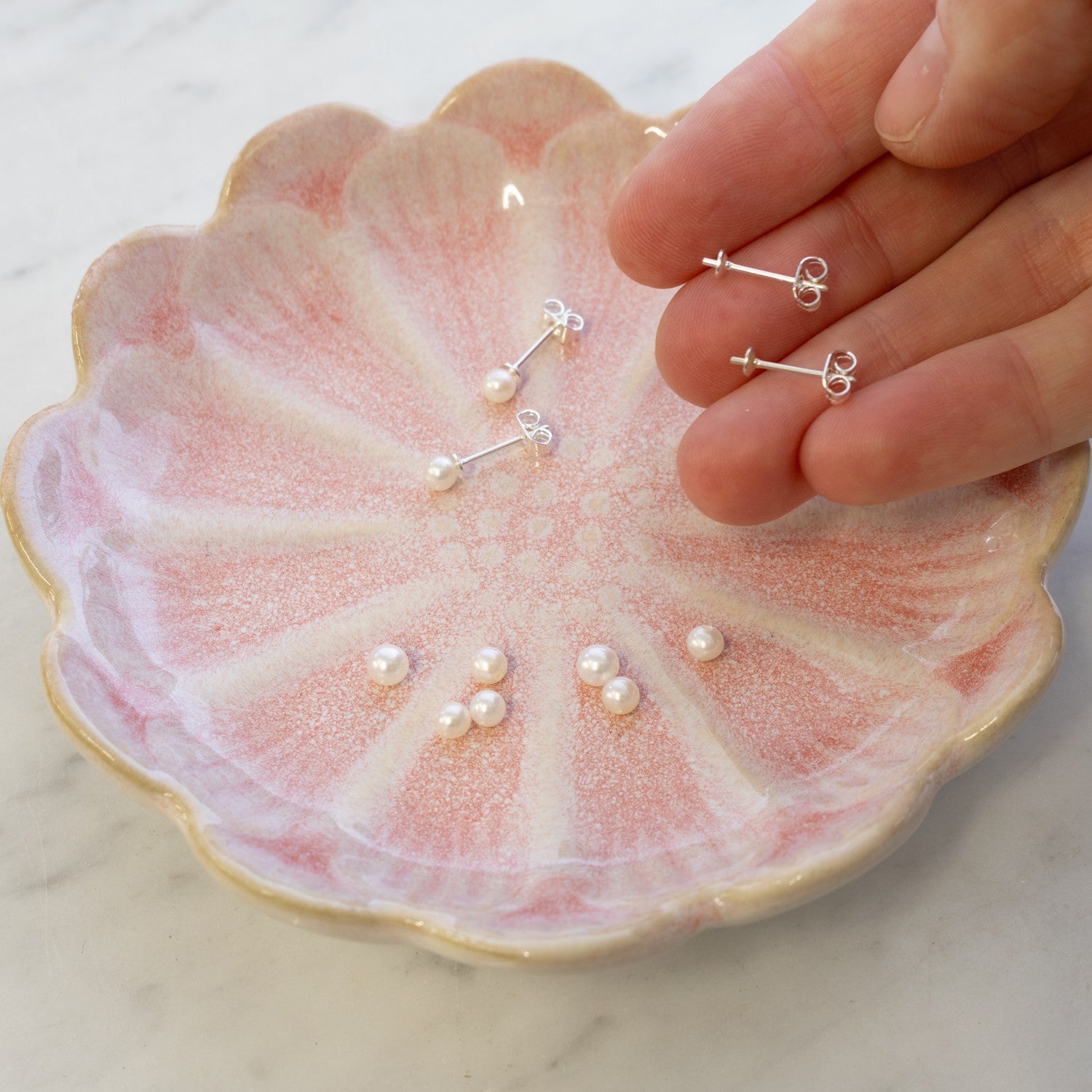 Silver Plated Earstud Settings For Half Drilled Beads Pair