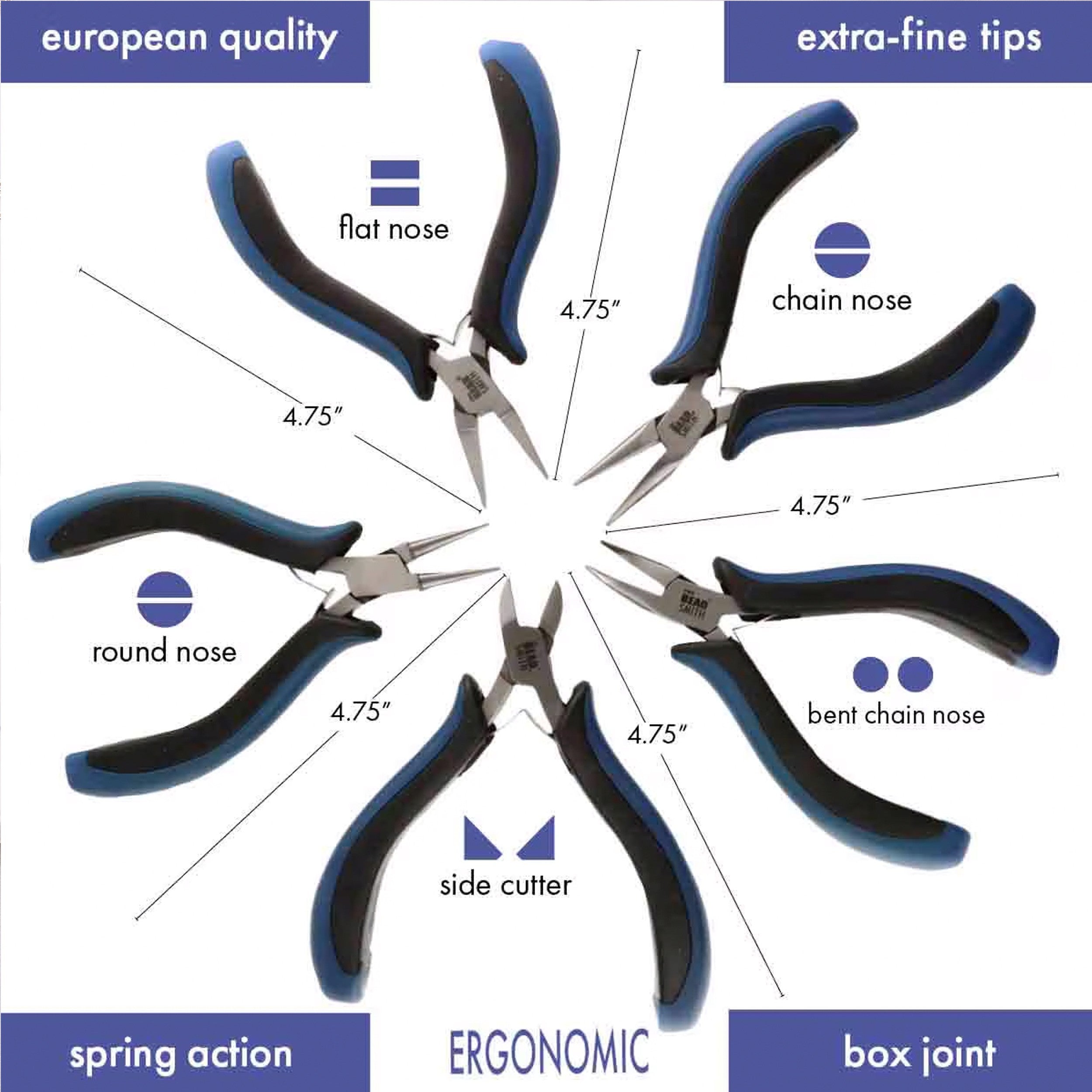 Beadsmith Ergonomic Pack Of Jewellery Pliers & Side Cutters