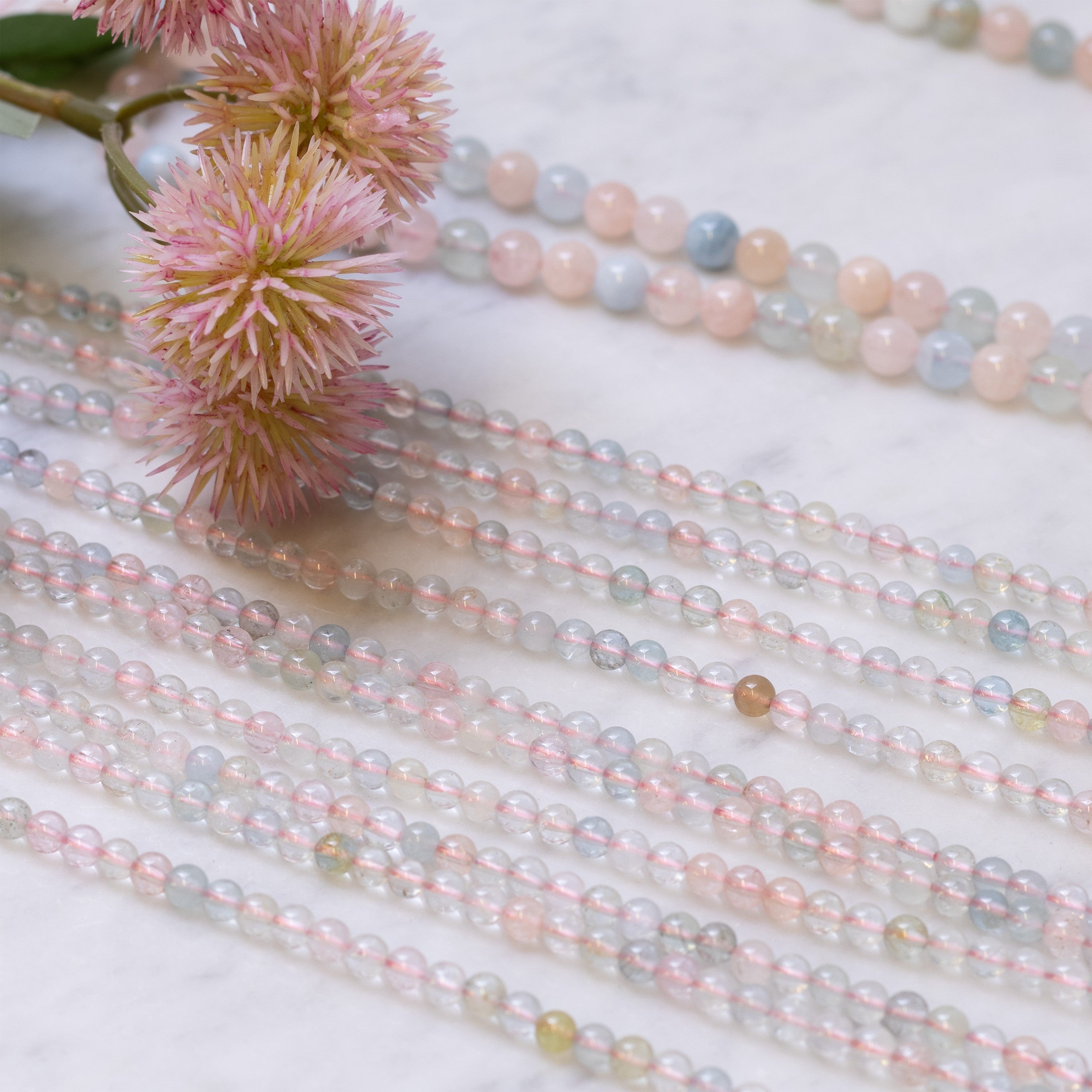 Morganite And Aquamarine Round Beads