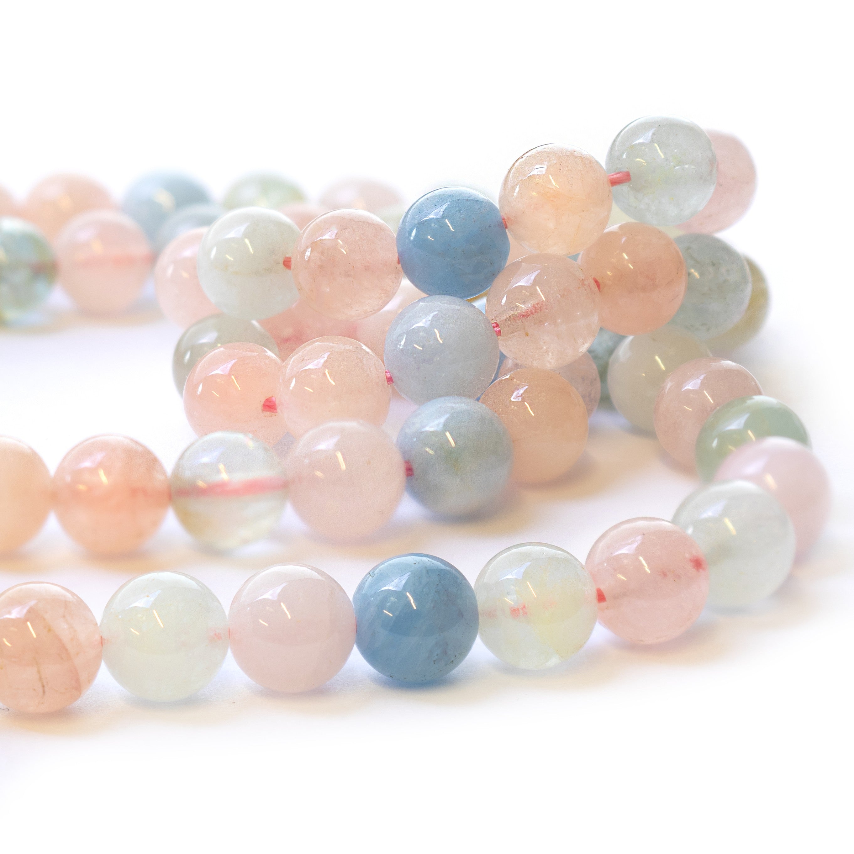 Morganite And Aquamarine Round Beads