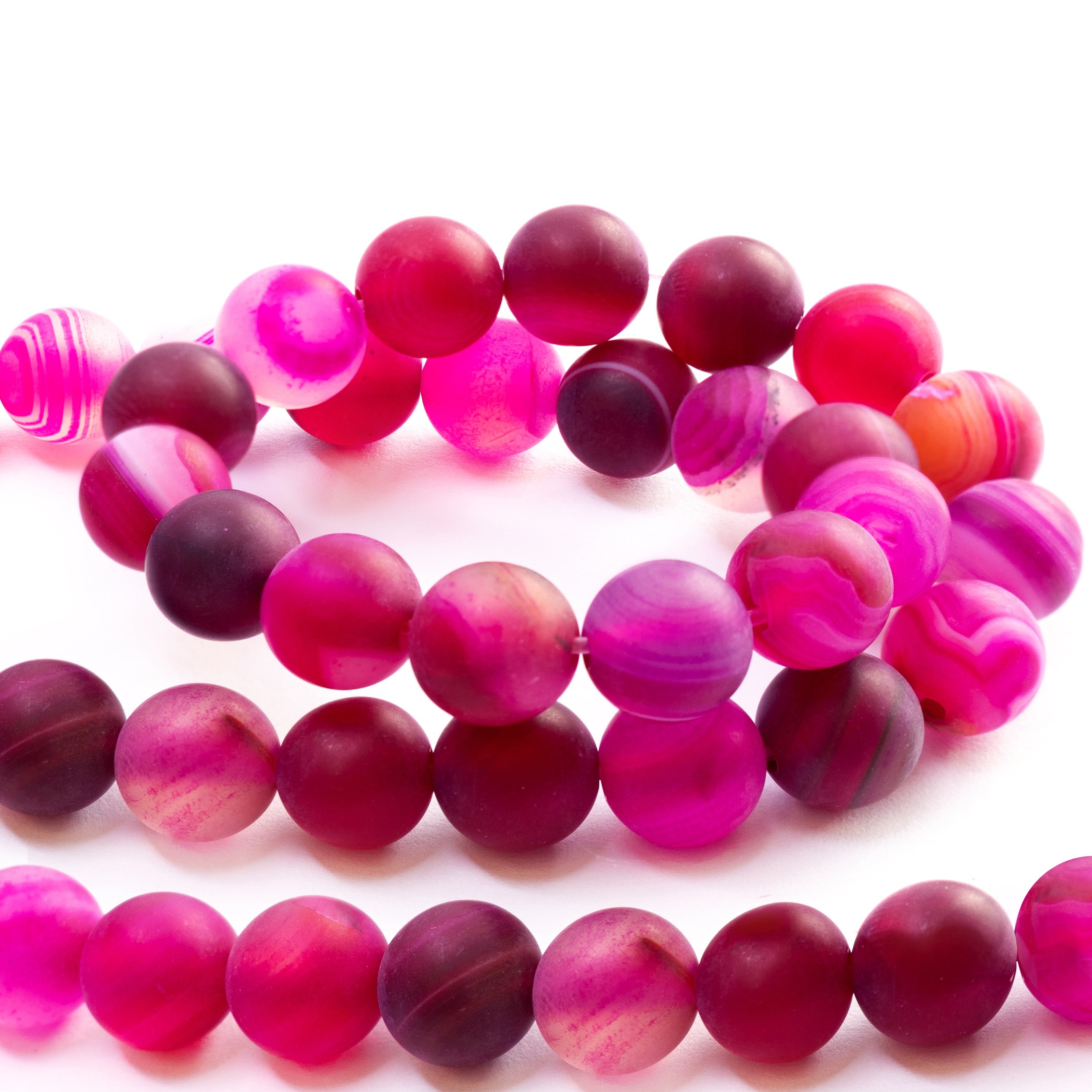 Pink Frosted Banded Agate Round Beads