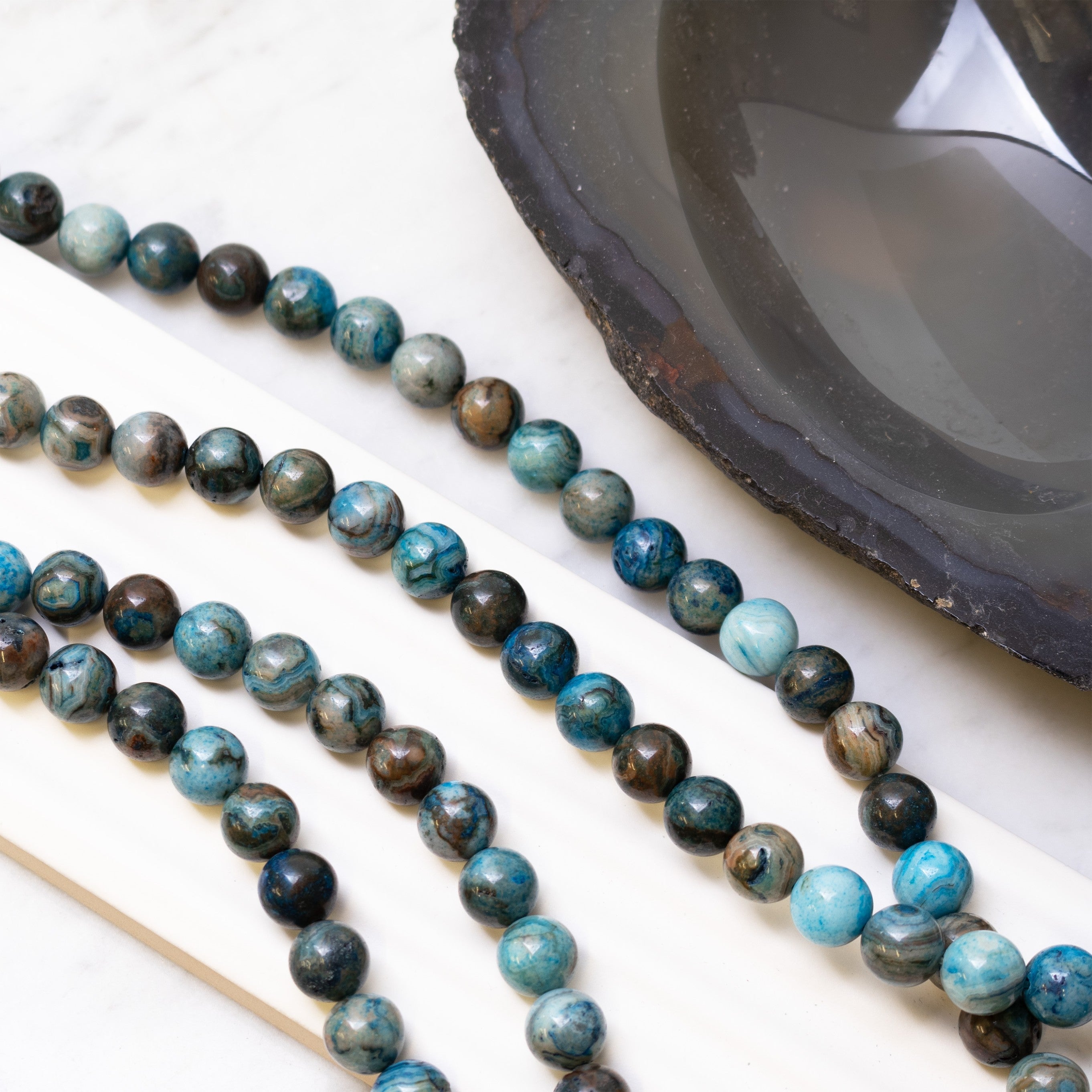 Blue Crazy Agate Round Beads