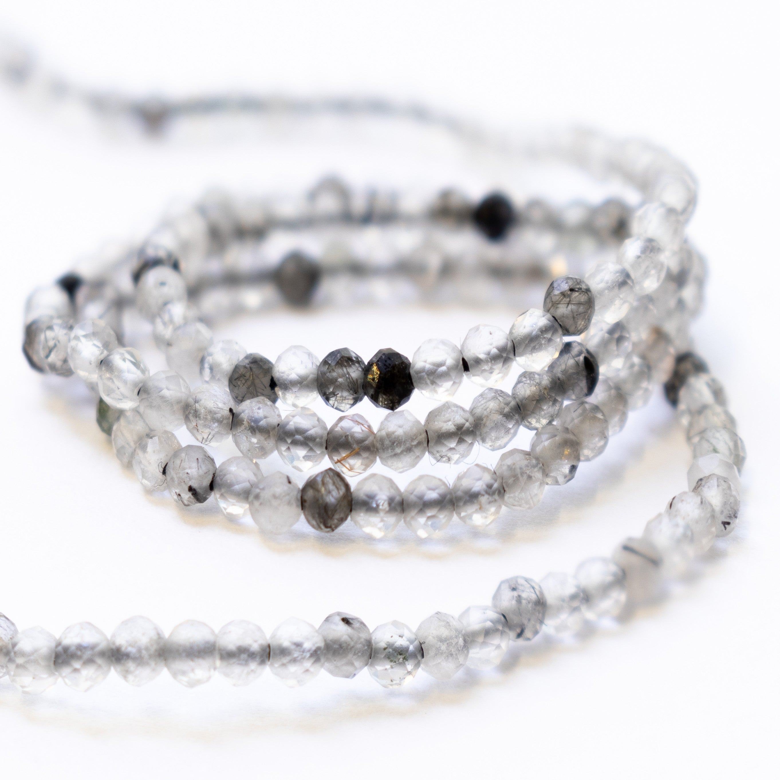 Black Tourmalinated Quartz Micro Faceted Round Beads Approx 2mm