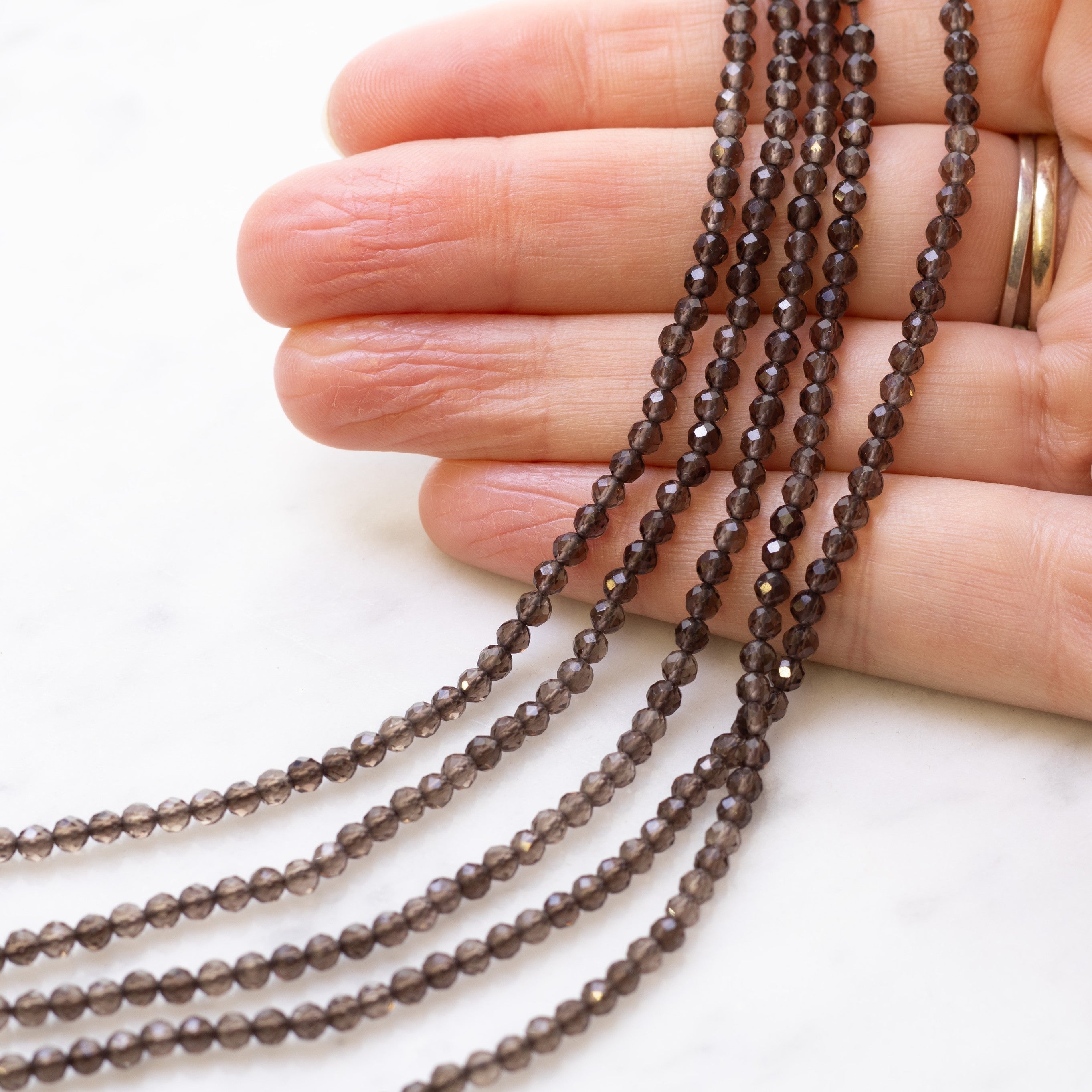 Smoky Quartz Micro Faceted Round Beads Approx 3.5mm