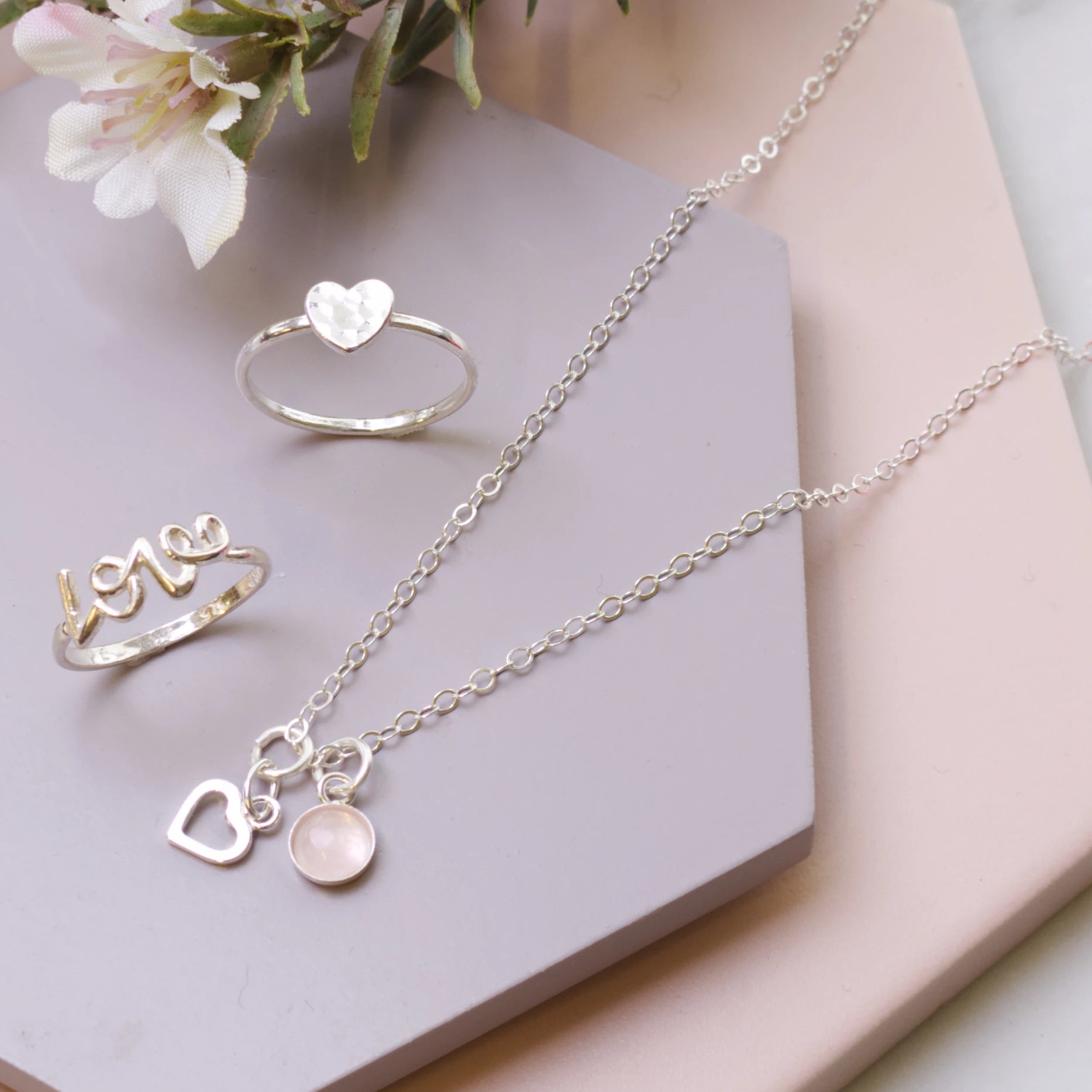 Rose Quartz & Heart Pendant Necklace